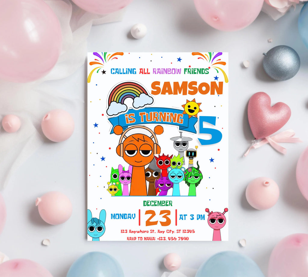 Editable Rainbow Friends Birthday Invitation, Rainbow Birthday Invite Rainbow, Birthday Invite, Rainbow Friends Birthday Invitations