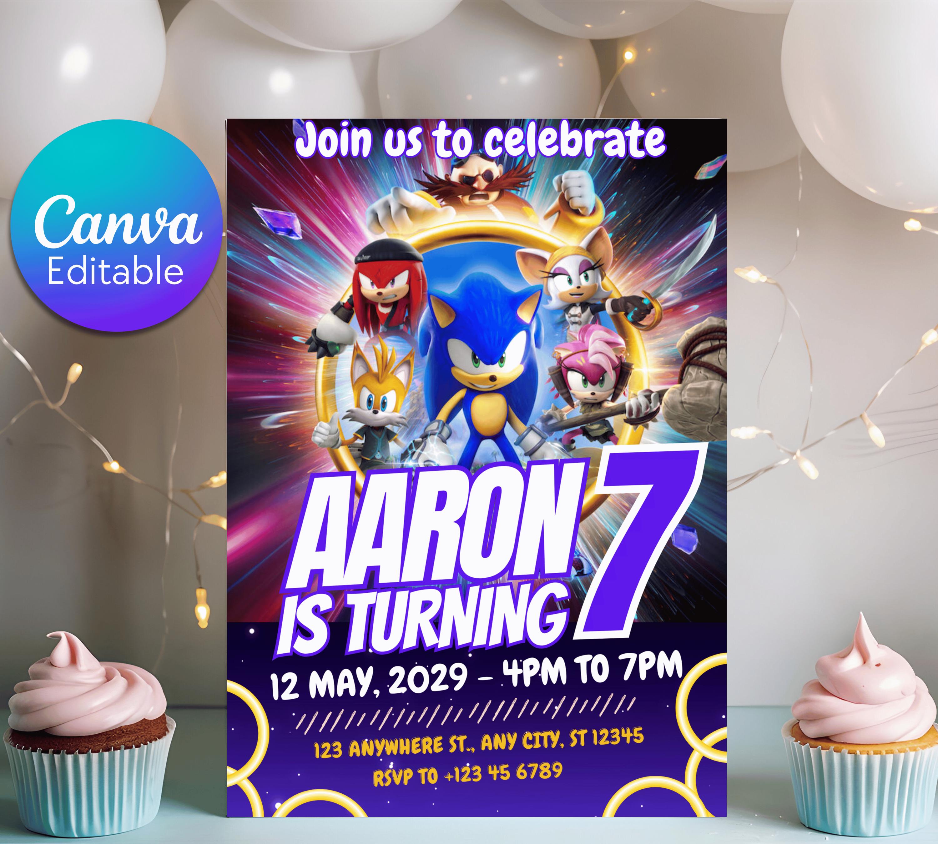 Editable Sonic Birthday Invitation | Editable and Printable | Awesome Sonic Party Invite |  Invitations Editable in Canva | Boys Girls Evite