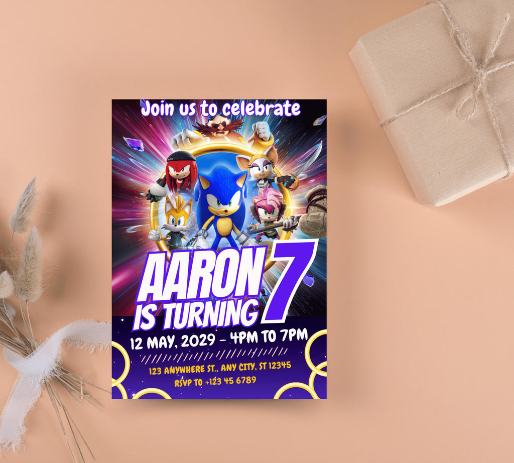 Editable Sonic Birthday Invitation | Editable and Printable | Awesome Sonic Party Invite |  Invitations Editable in Canva | Boys Girls Evite
