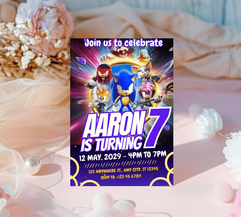 Editable Sonic Birthday Invitation | Editable and Printable | Awesome Sonic Party Invite |  Invitations Editable in Canva | Boys Girls Evite