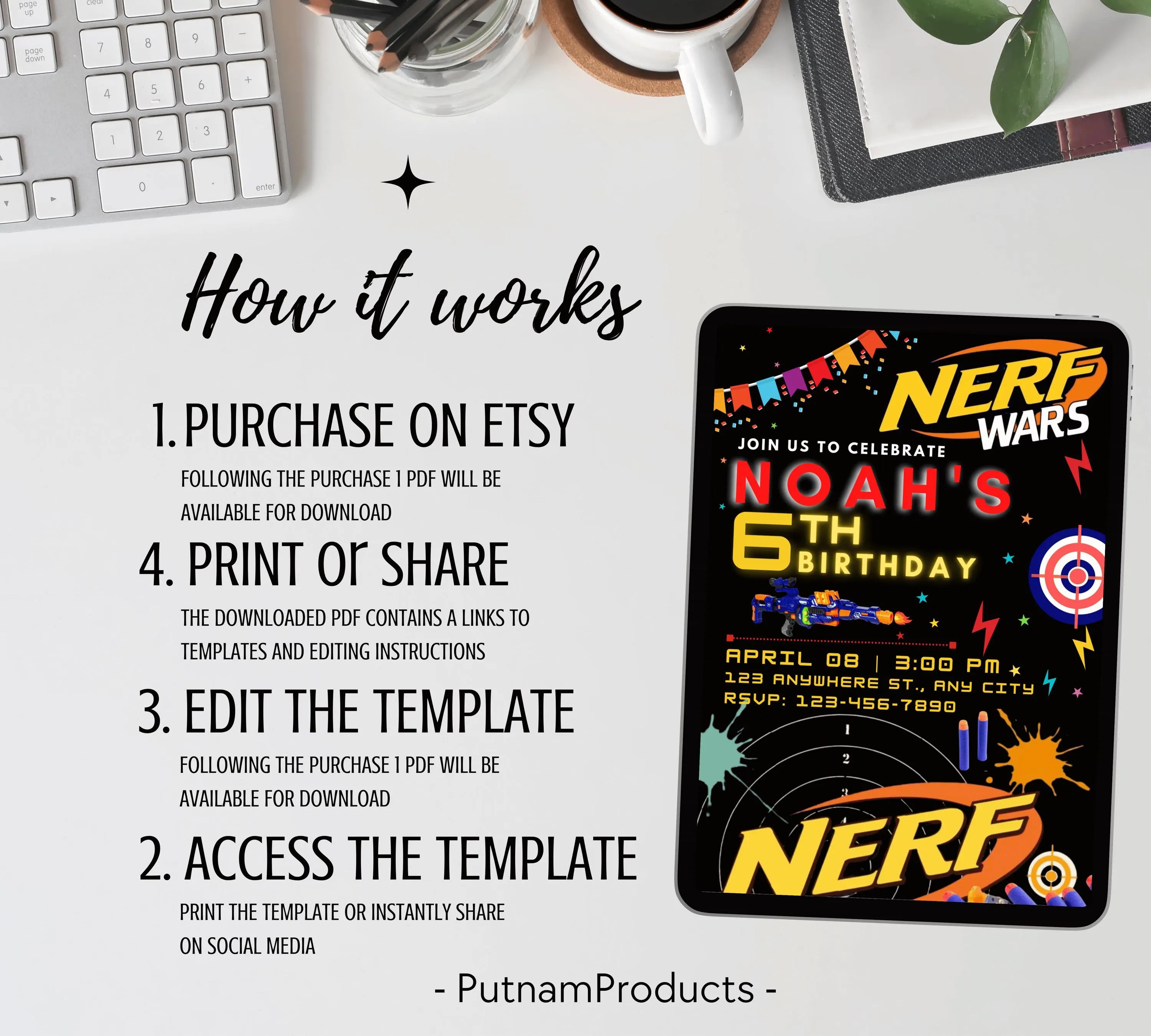 Printable birthday invite, Nerf Kid party, Neon dart birthday invitation, editable nerf invite template Kid boy birthday invitation Template