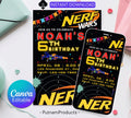 Printable birthday invite, Nerf Kid party, Neon dart birthday invitation, editable nerf invite template Kid boy birthday invitation Template