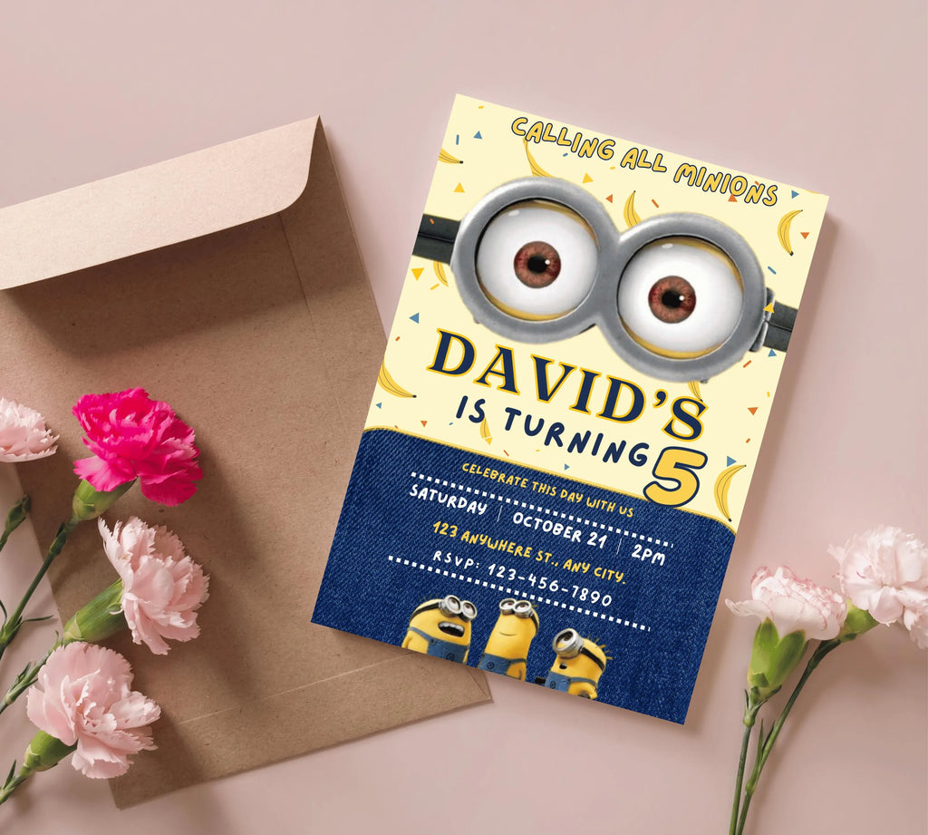 Editable Minion Birthday Invitation Template, Printable Birthday Party Invitations, invite Bday Card, Printable Minion kid birthday party