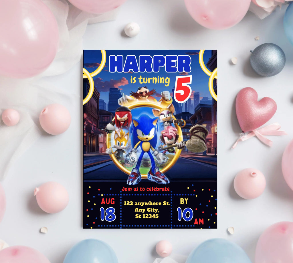 Editable Sonic Birthday Invitation, Super Hedgehog Boys Party Invite, Super Sonic Birthday Invitation, Awesome! Sonic The Hedgehog Party