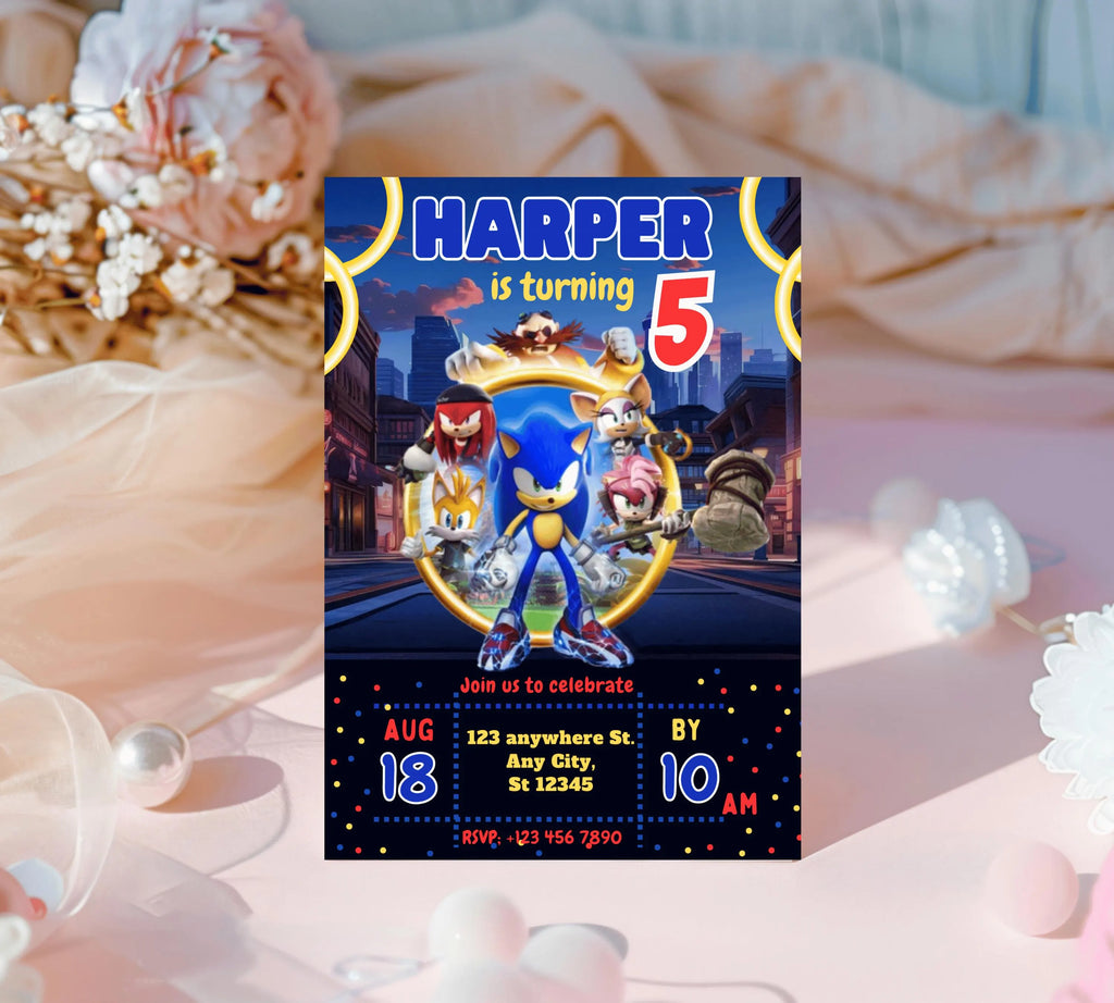 Editable Sonic Birthday Invitation, Super Hedgehog Boys Party Invite, Super Sonic Birthday Invitation, Awesome! Sonic The Hedgehog Party