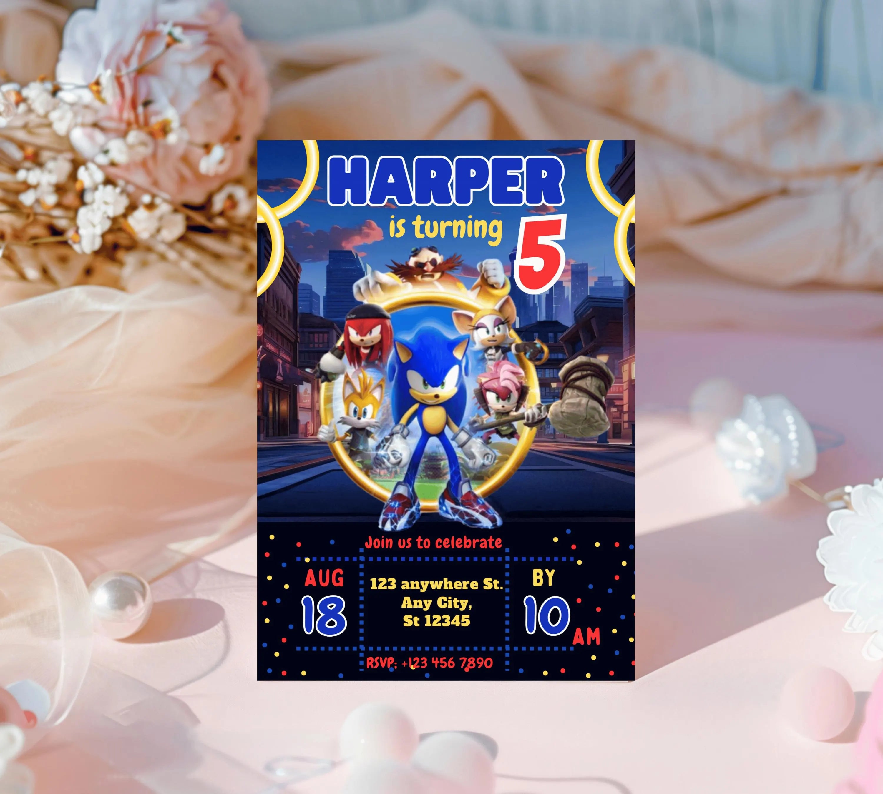 Editable Sonic Birthday Invitation, Super Hedgehog Boys Party Invite, Super Sonic Birthday Invitation, Awesome! Sonic The Hedgehog Party