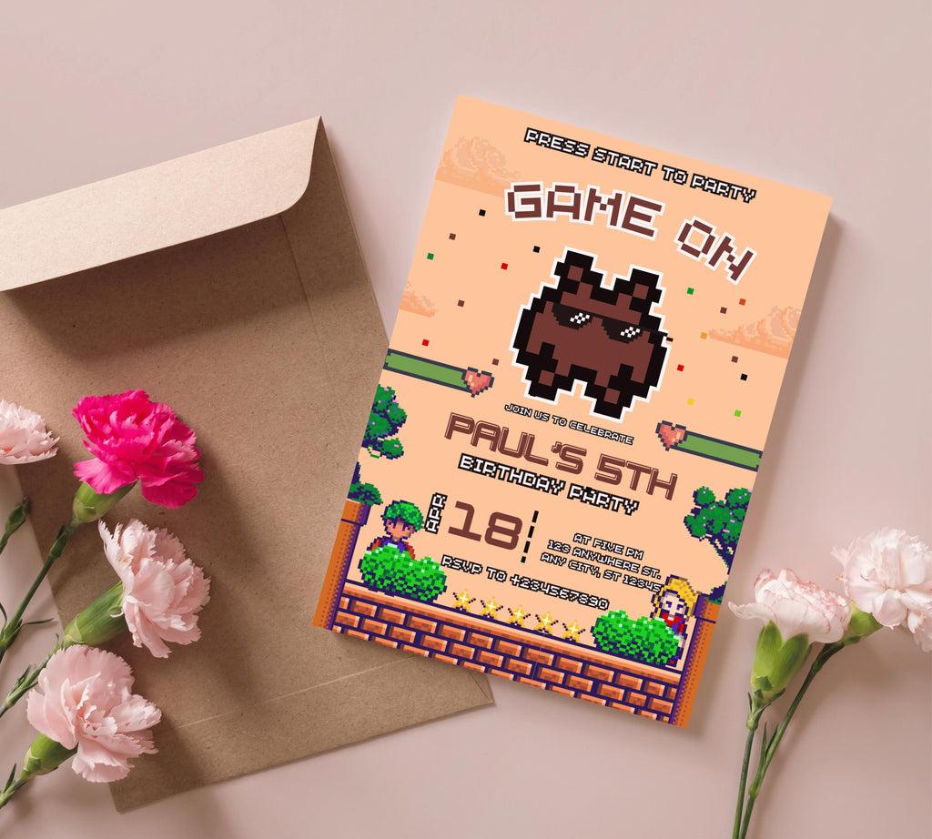 Editable Rcade Game On birthday party invitation, Editable with Canva, Printable Game on video game arcade party Video Game Party Invitation