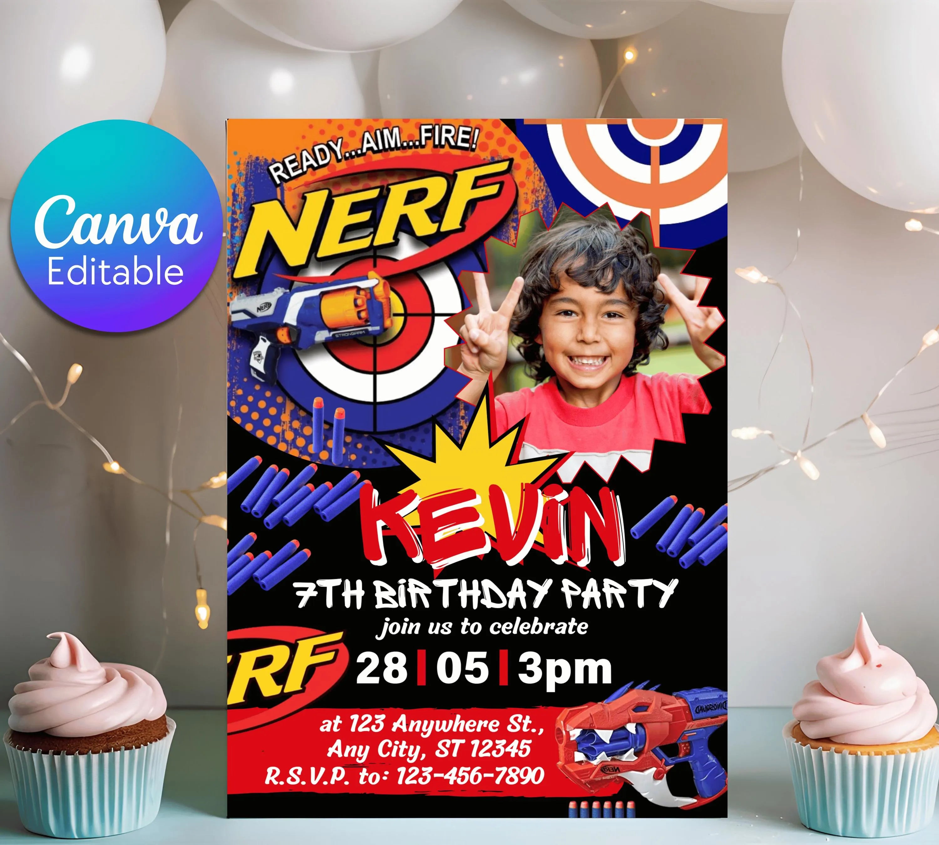 Kids Editable Nerf Birthday Invitation Template Printable Birthday Nerf Party Invitation Digital Kids Party Invite Nerf Party Template Evite