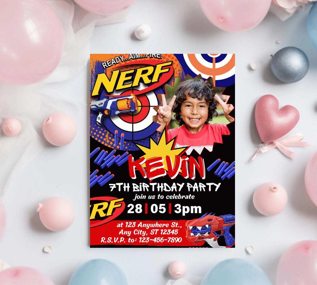 Kids Editable Nerf Birthday Invitation Template Printable Birthday Nerf Party Invitation Digital Kids Party Invite Nerf Party Template Evite