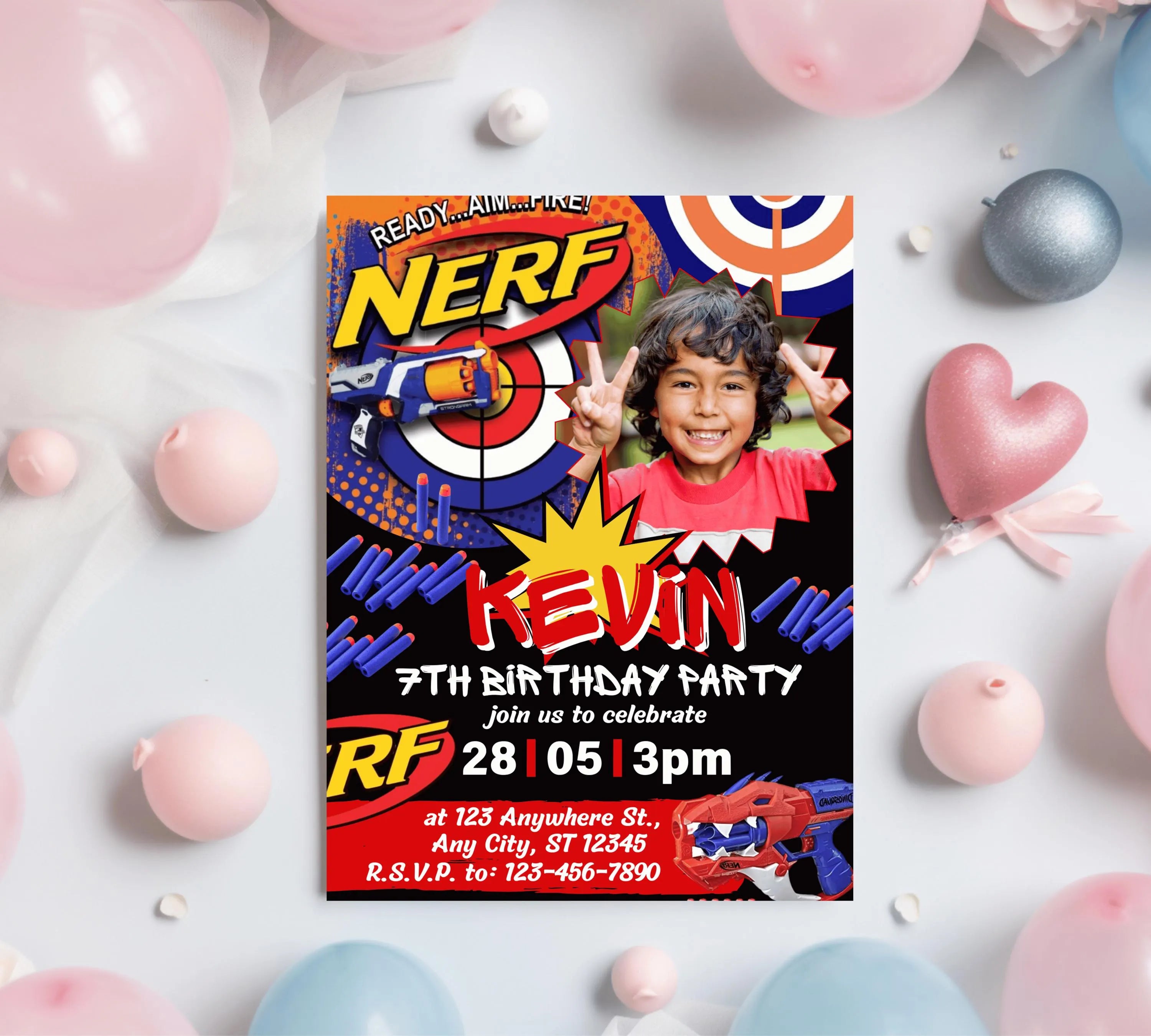 Kids Editable Nerf Birthday Invitation Template Printable Birthday Nerf Party Invitation Digital Kids Party Invite Nerf Party Template Evite