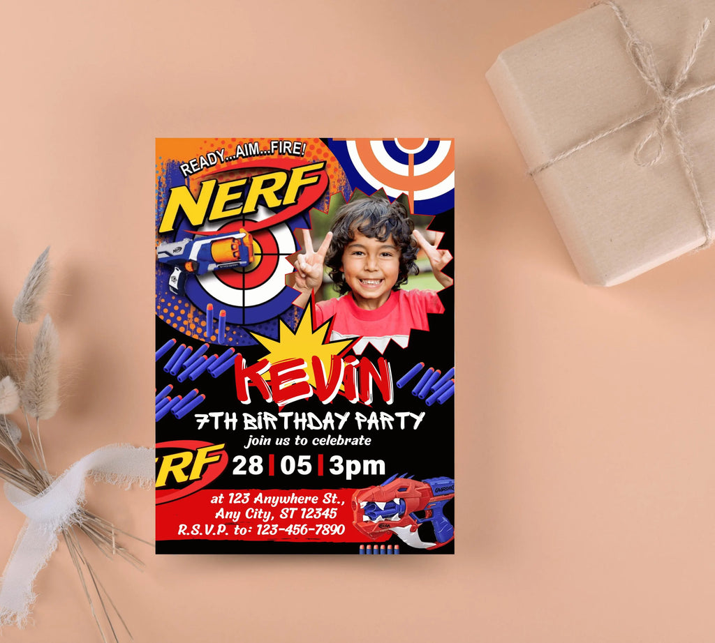 Kids Editable Nerf Birthday Invitation Template Printable Birthday Nerf Party Invitation Digital Kids Party Invite Nerf Party Template Evite
