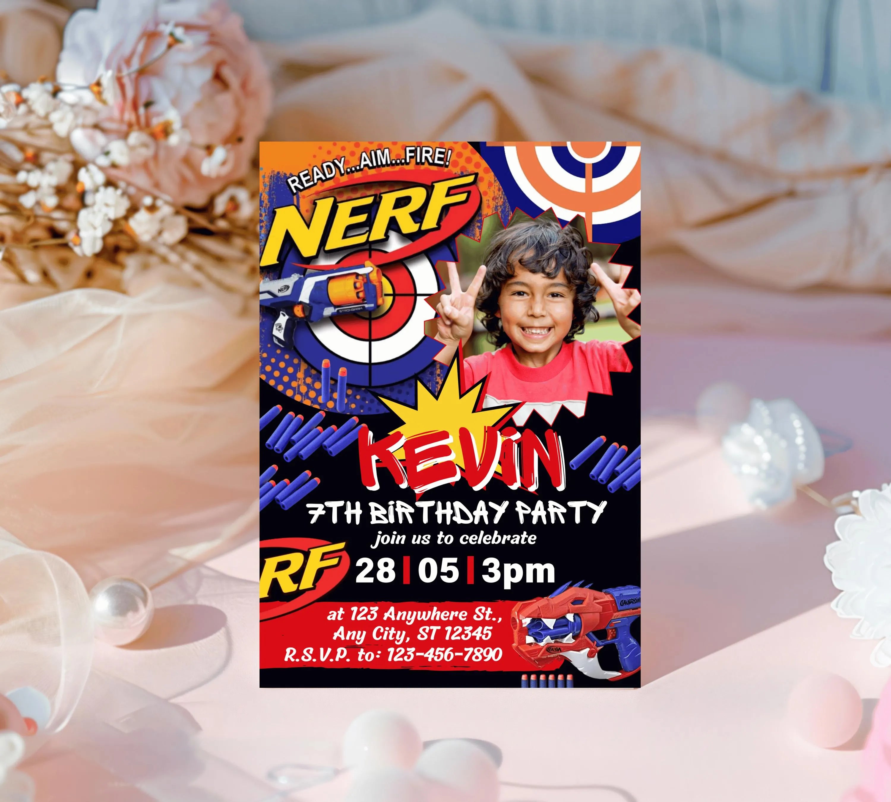 Kids Editable Nerf Birthday Invitation Template Printable Birthday Nerf Party Invitation Digital Kids Party Invite Nerf Party Template Evite
