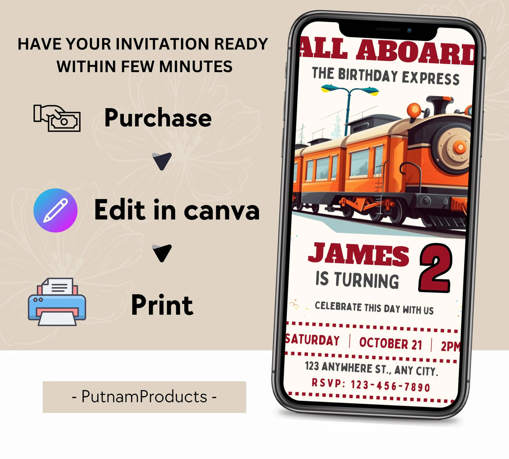 Train Invitation Editable Train Birthday Party Invitation Train Birthday Invite Modern Train Invitation Modern Train Party Invite Template
