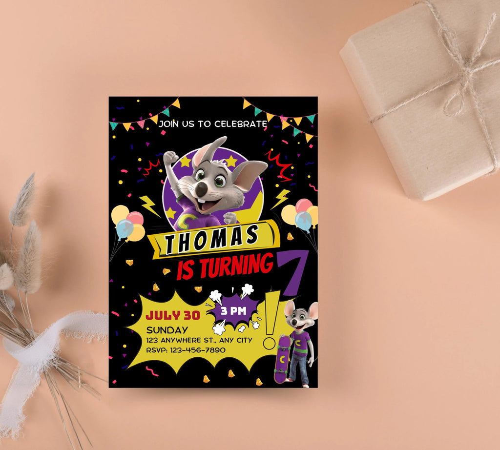 Editable Chuck E Cheese Birthday Invitation Template Chuck Invite Printable Chuck Cheese Party Invite Editable Digital Kids Party Invitation
