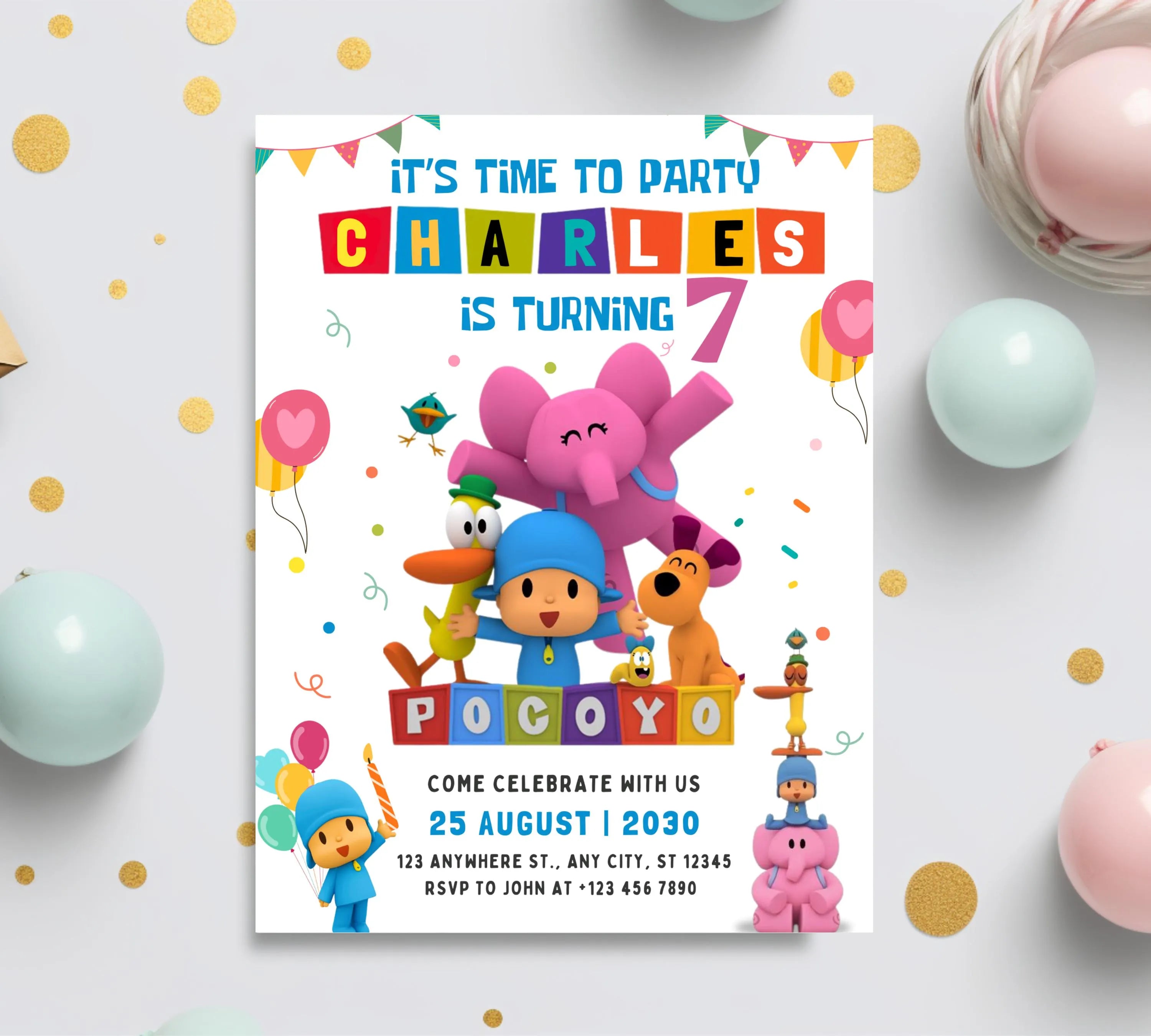Editable Pocoyo Birthday invitation Pocoyo Invitation Pocoyo Party Kids Invite Printable and Editable Digital Kids Birthday Party Template