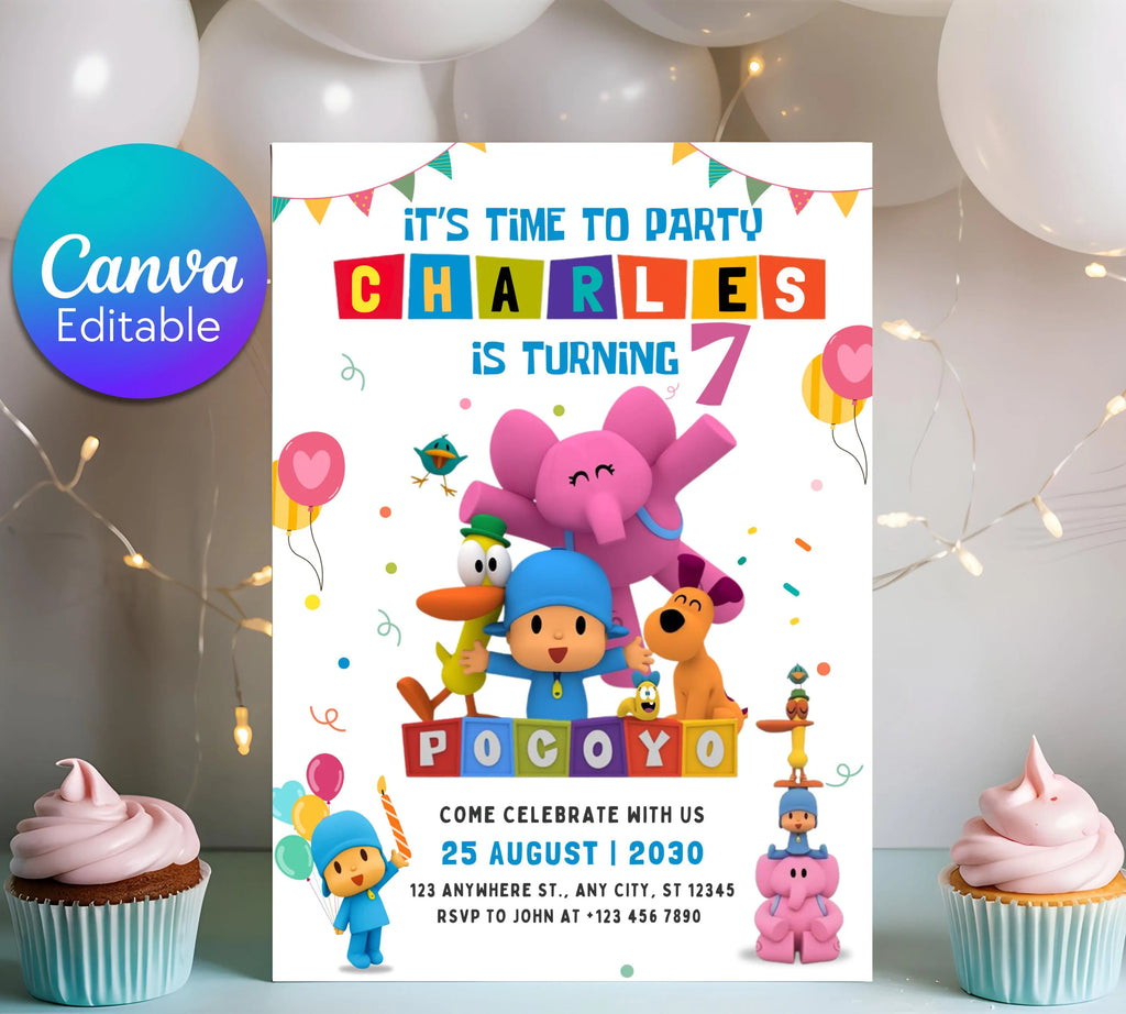 Editable Pocoyo Birthday invitation Pocoyo Invitation Pocoyo Party Kids Invite Printable and Editable Digital Kids Birthday Party Template