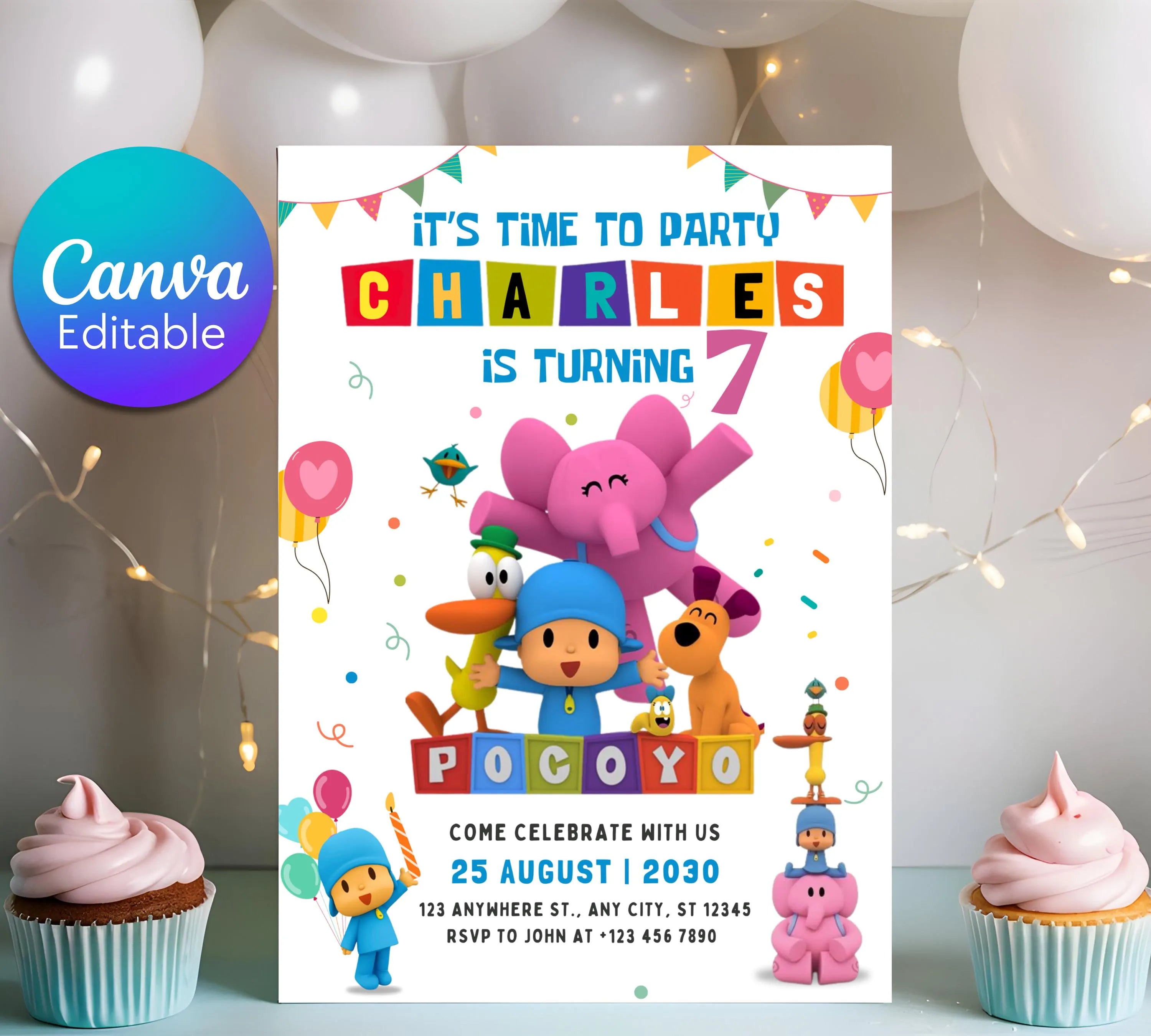 Editable Pocoyo Birthday invitation Pocoyo Invitation Pocoyo Party Kids Invite Printable and Editable Digital Kids Birthday Party Template