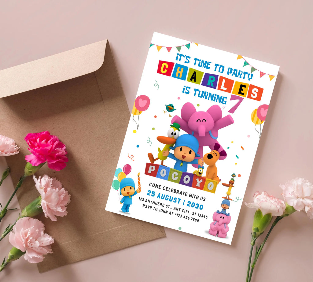 Editable Pocoyo Birthday invitation Pocoyo Invitation Pocoyo Party Kids Invite Printable and Editable Digital Kids Birthday Party Template