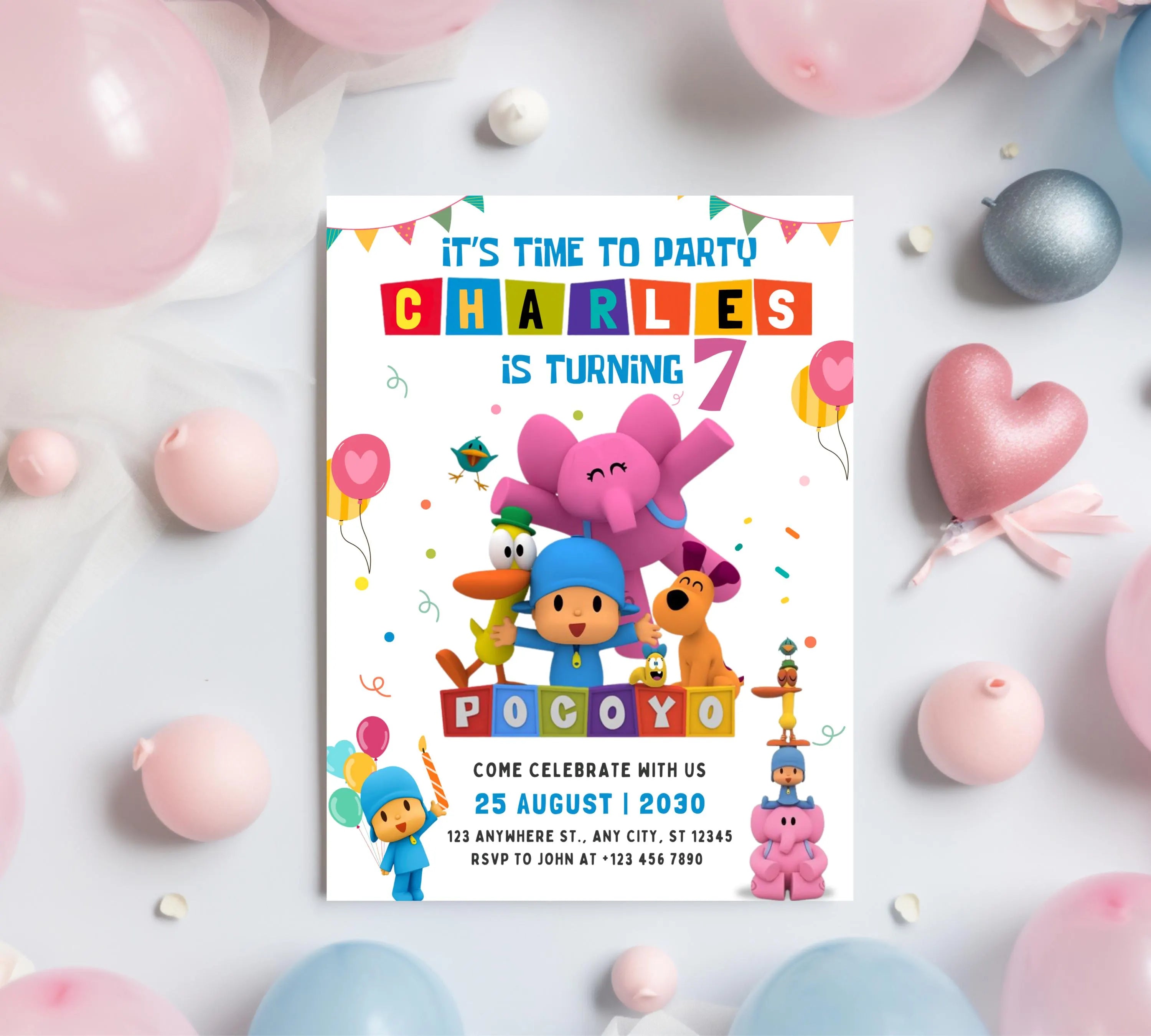 Editable Pocoyo Birthday invitation Pocoyo Invitation Pocoyo Party Kids Invite Printable and Editable Digital Kids Birthday Party Template
