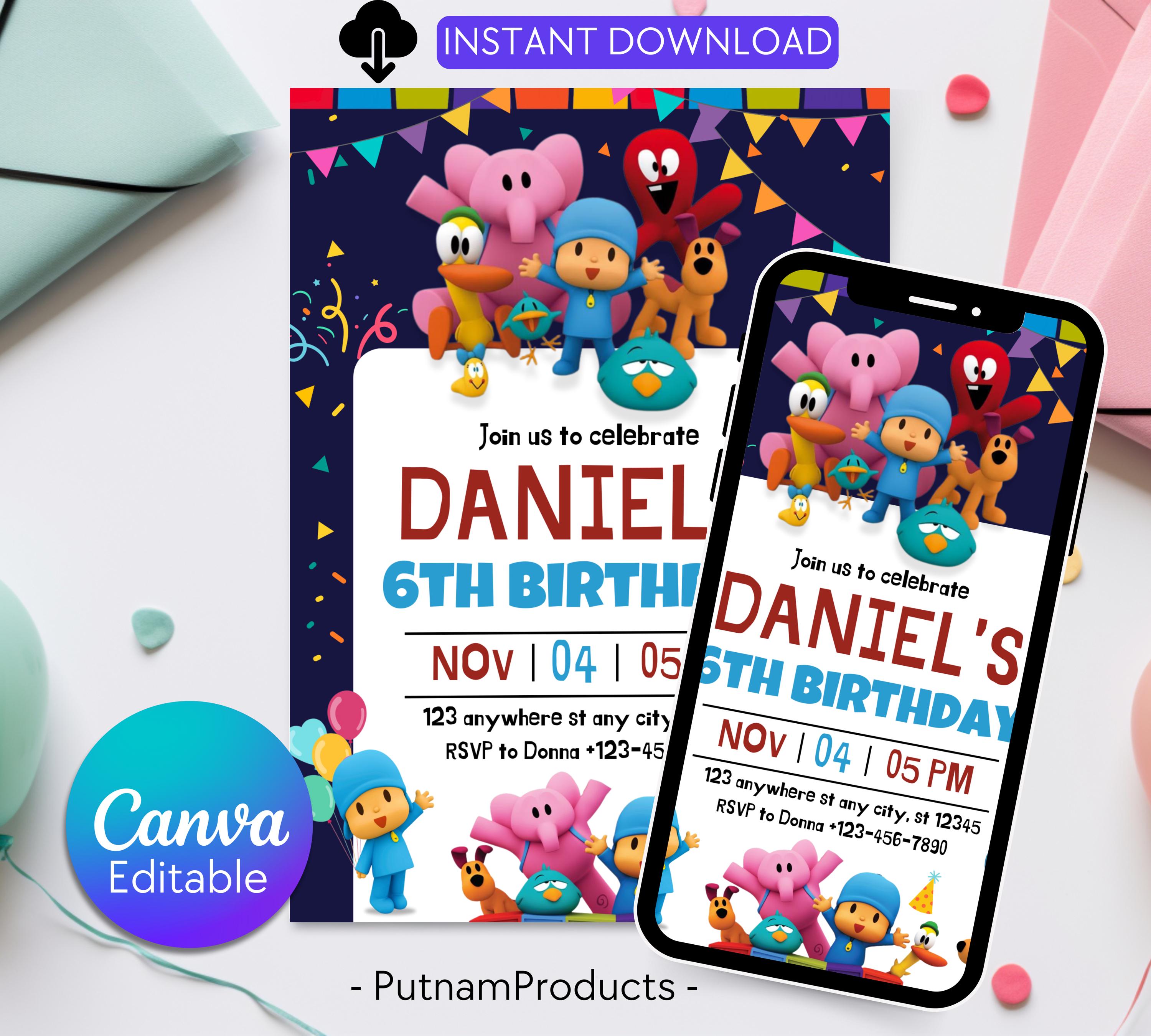 Editable Digital Birthday Invitation Pocoyo Invitation Pocoyo Birthday Invitation Instant Download  Personalized Pocoyo Birthday Invitation