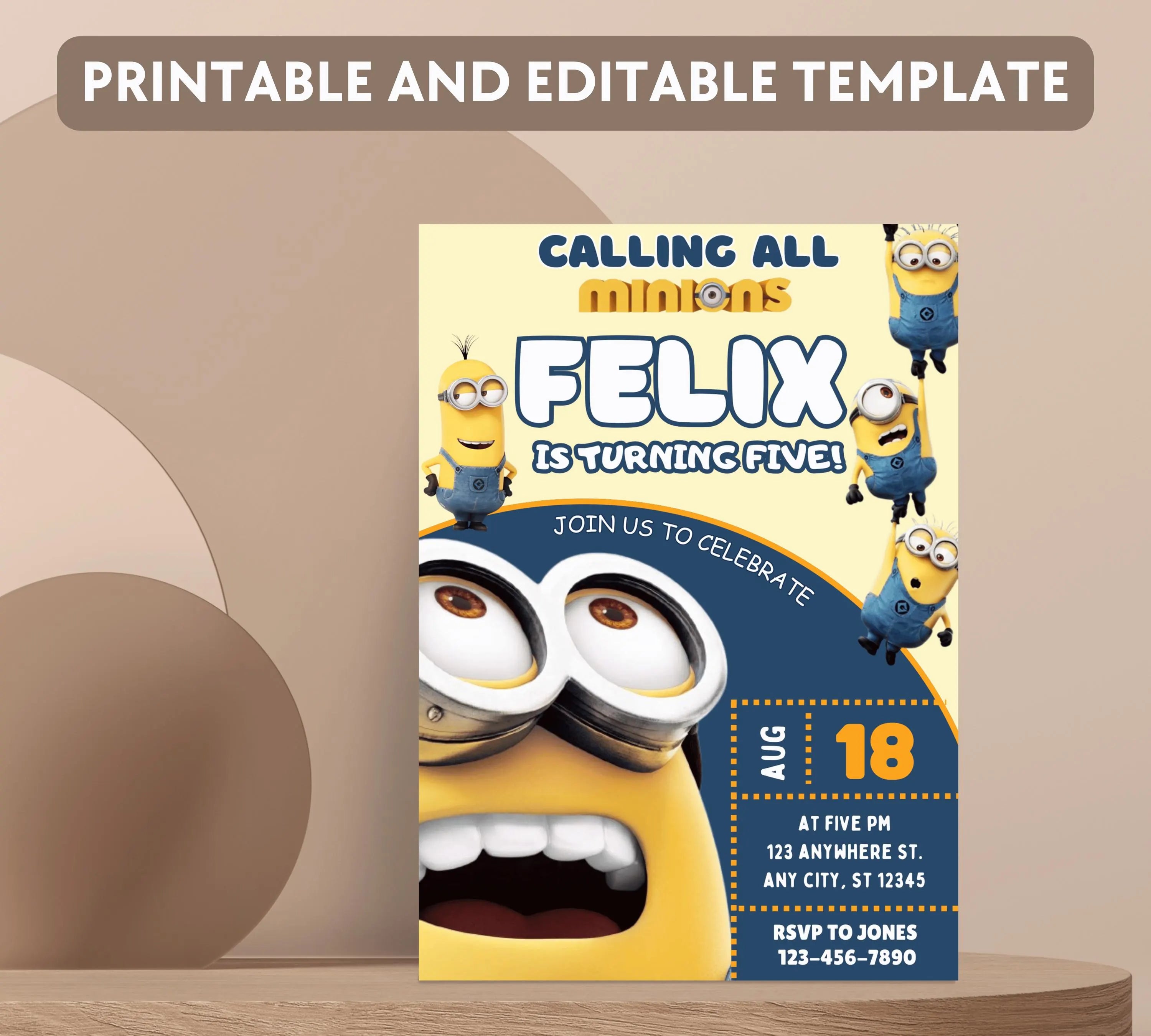 Printable Minion kid birthday party invitation template Boy birthday party invite Minion themed any age Digital Kids Party Invite Template