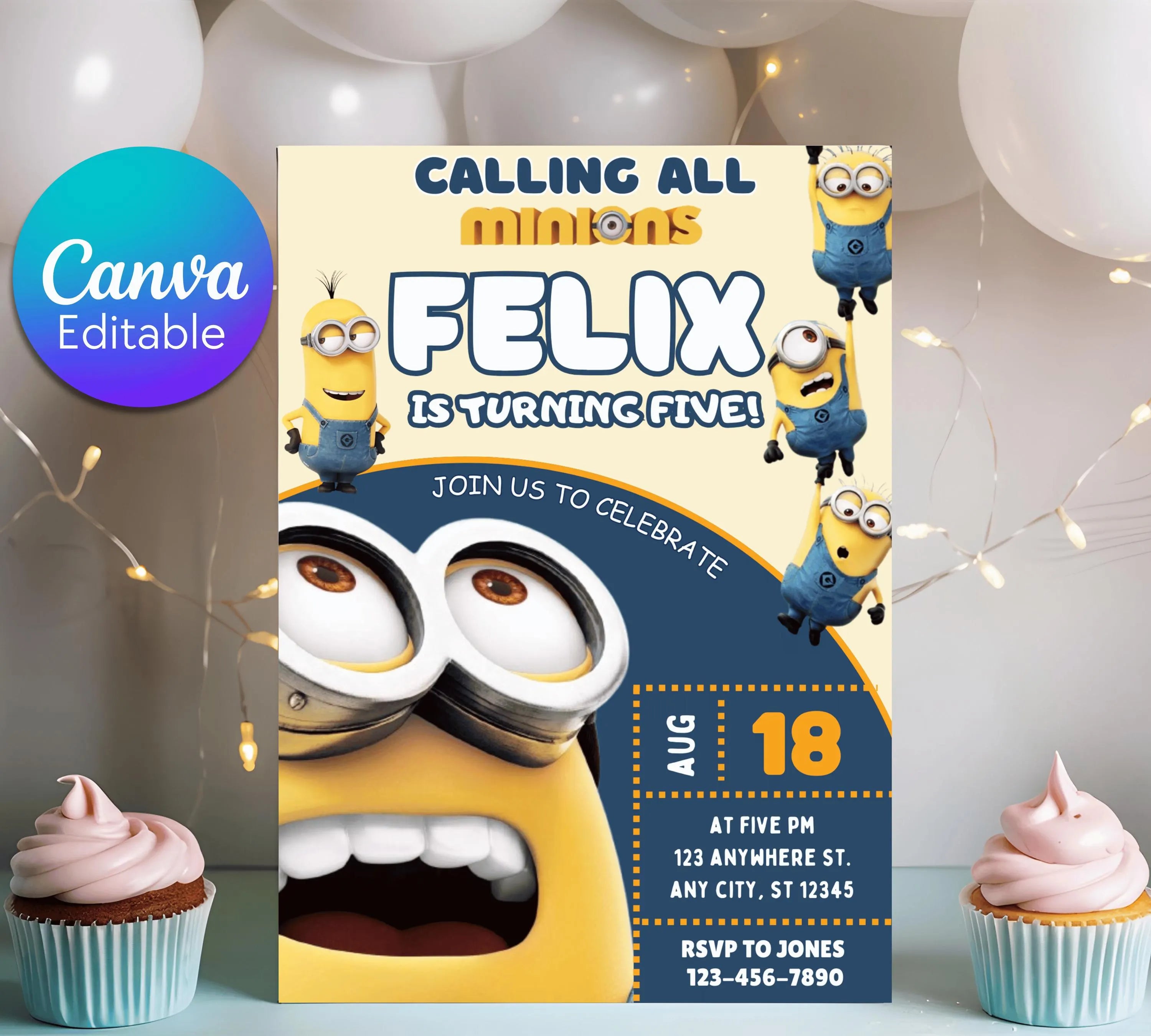 Printable Minion kid birthday party invitation template Boy birthday party invite Minion themed any age Digital Kids Party Invite Template