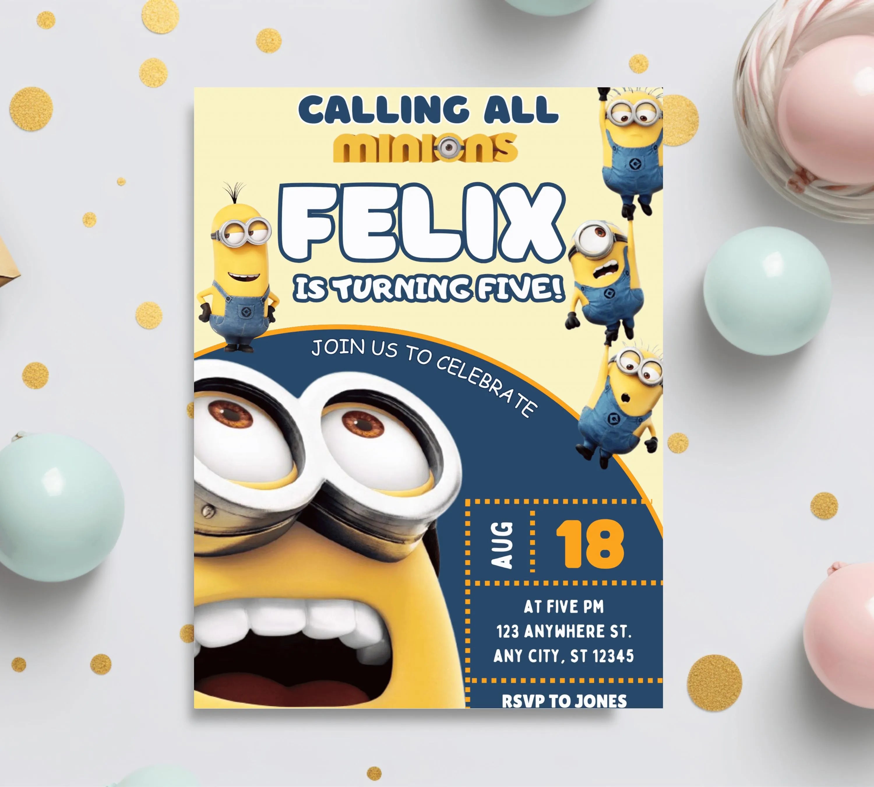 Printable Minion kid birthday party invitation template Boy birthday party invite Minion themed any age Digital Kids Party Invite Template