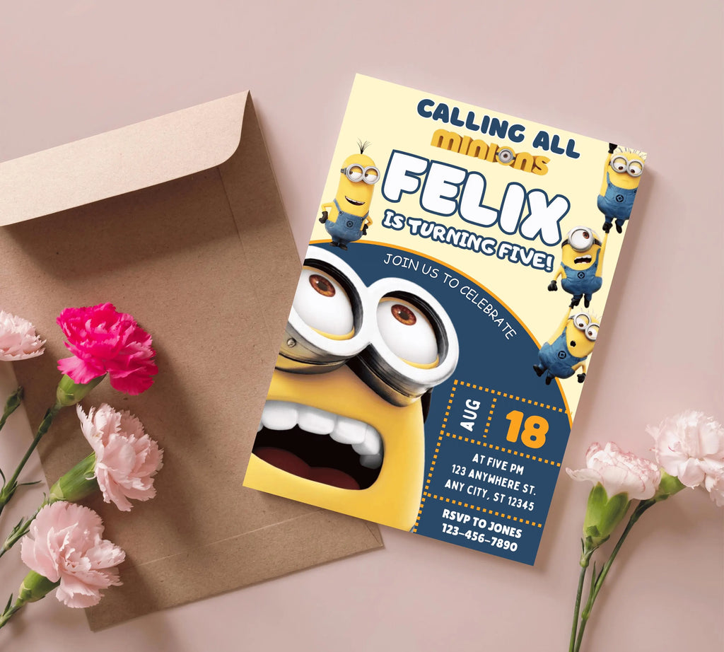 Printable Minion kid birthday party invitation template Boy birthday party invite Minion themed any age Digital Kids Party Invite Template