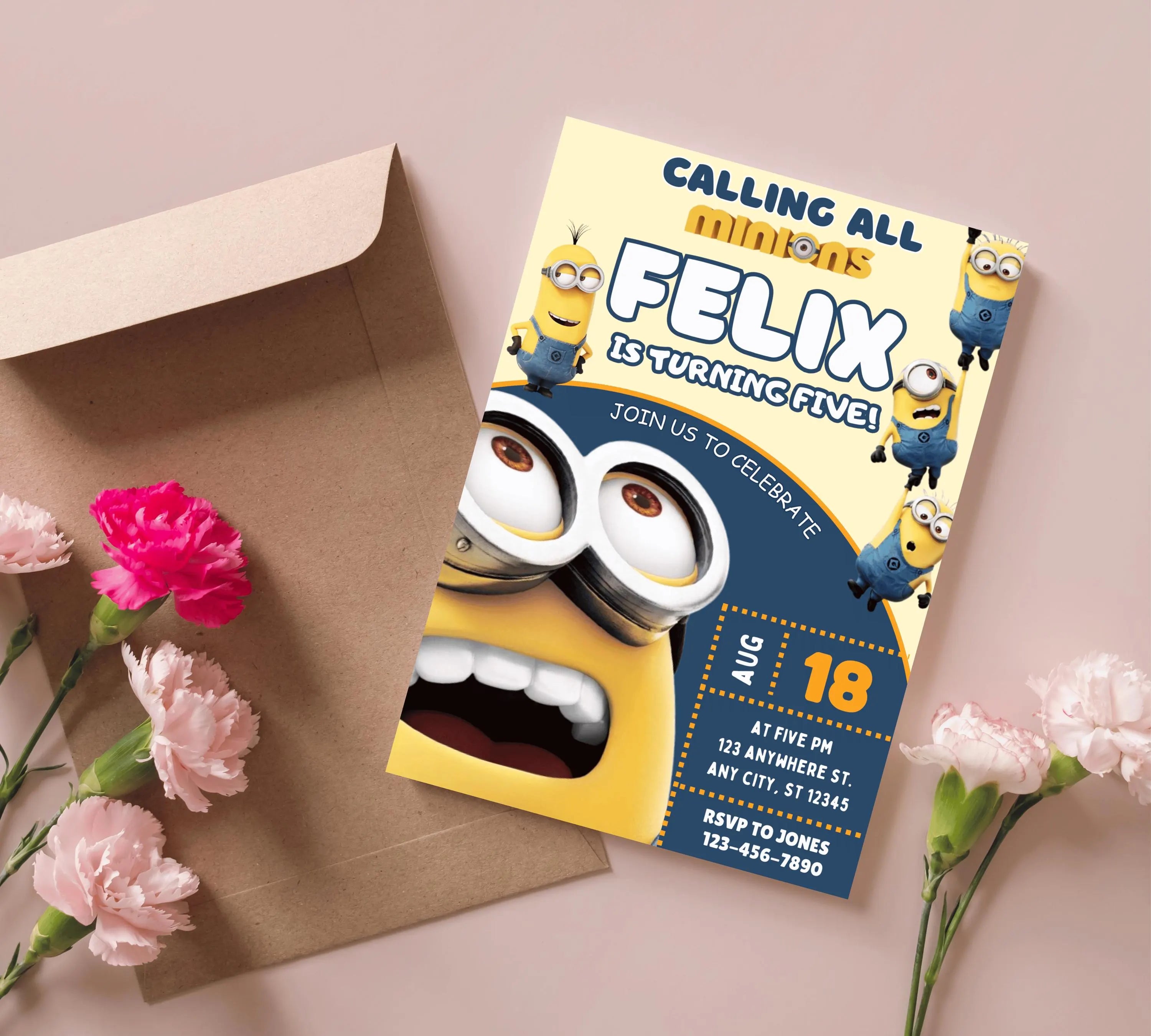 Printable Minion kid birthday party invitation template Boy birthday party invite Minion themed any age Digital Kids Party Invite Template
