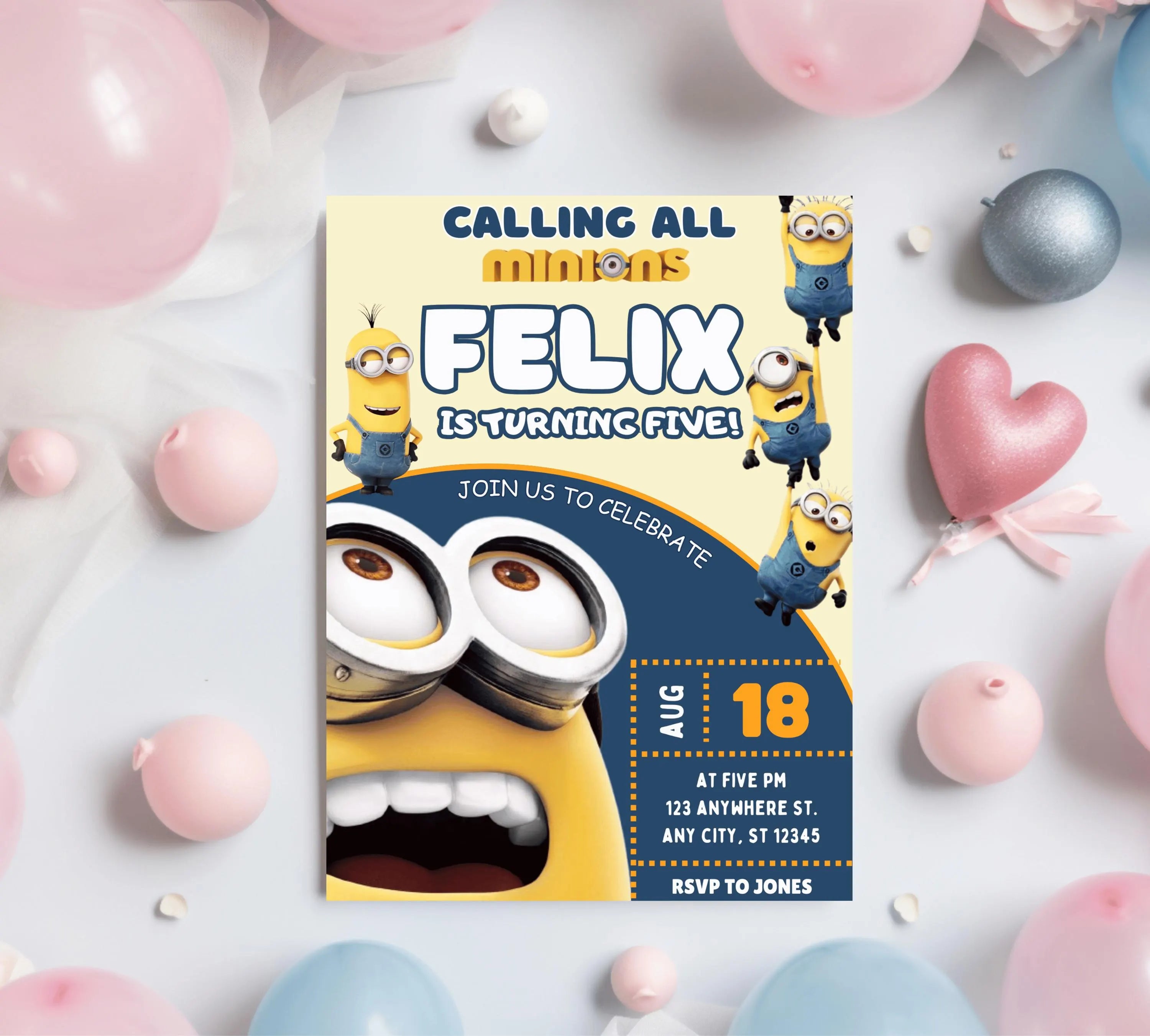 Printable Minion kid birthday party invitation template Boy birthday party invite Minion themed any age Digital Kids Party Invite Template