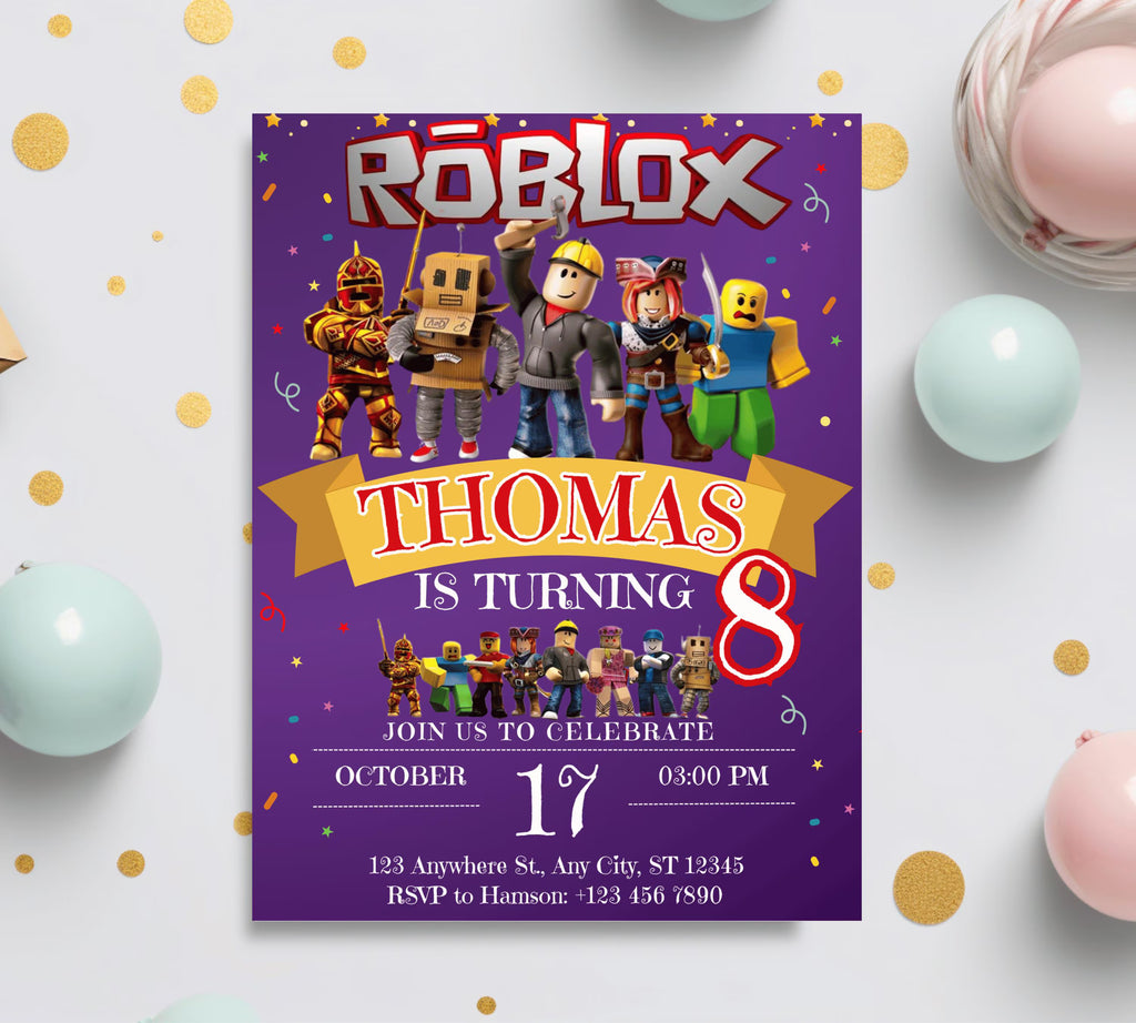 Editable Roblox Invitation Roblox Invite Game Party Roblox Boys Birthday Invitation Template Game Birthday Kid Roblox Roblox Invite Template