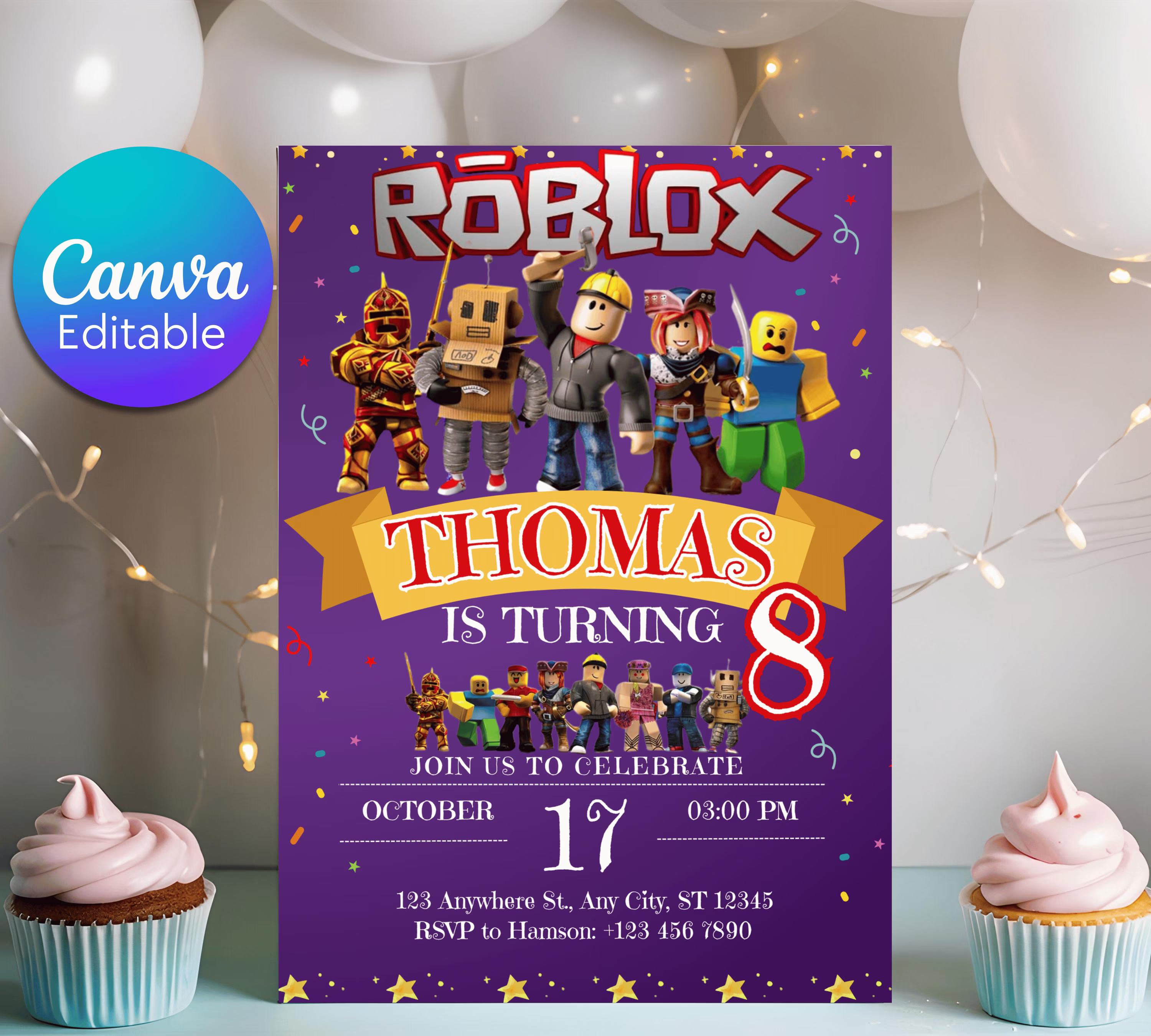 Editable Roblox Invitation Roblox Invite Game Party Roblox Boys Birthday Invitation Template Game Birthday Kid Roblox Roblox Invite Template