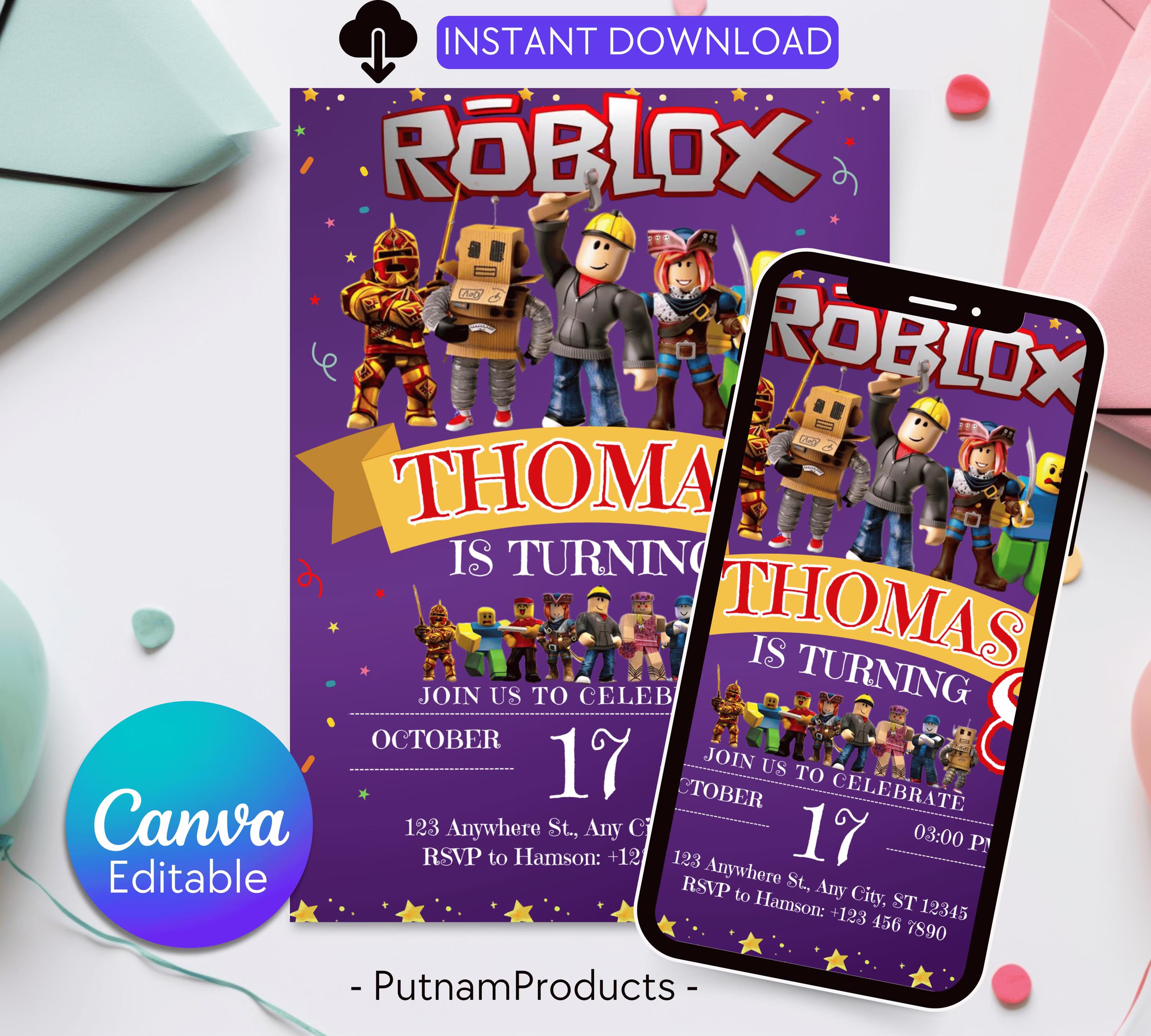 Editable Roblox Invitation Roblox Invite Game Party Roblox Boys Birthday Invitation Template Game Birthday Kid Roblox Roblox Invite Template