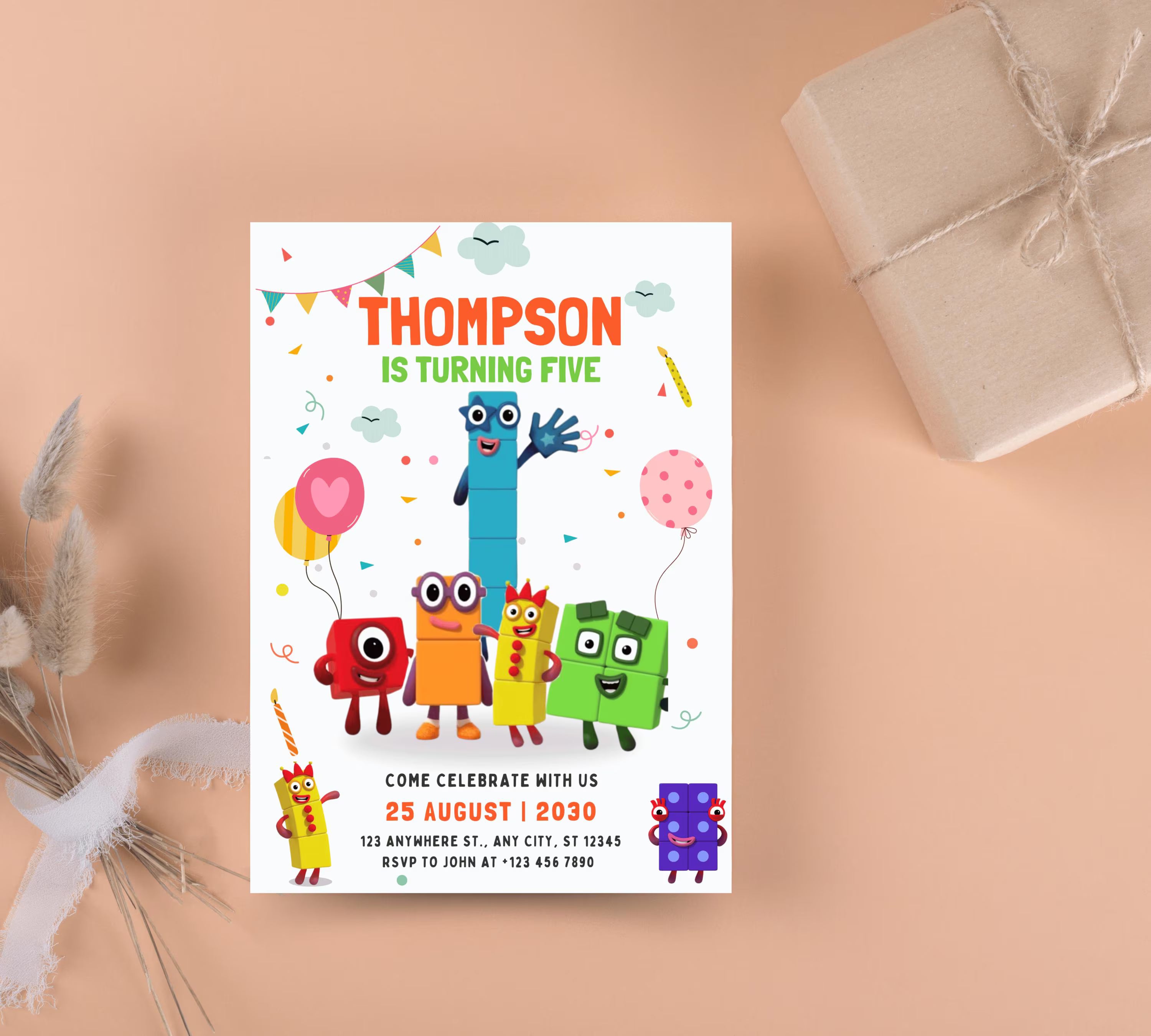 Editable Number blocks, Birthday Invitation, Printable Birthday Party Invite, Digital Kid Party Invite, Number Inspired Birthday Invitation