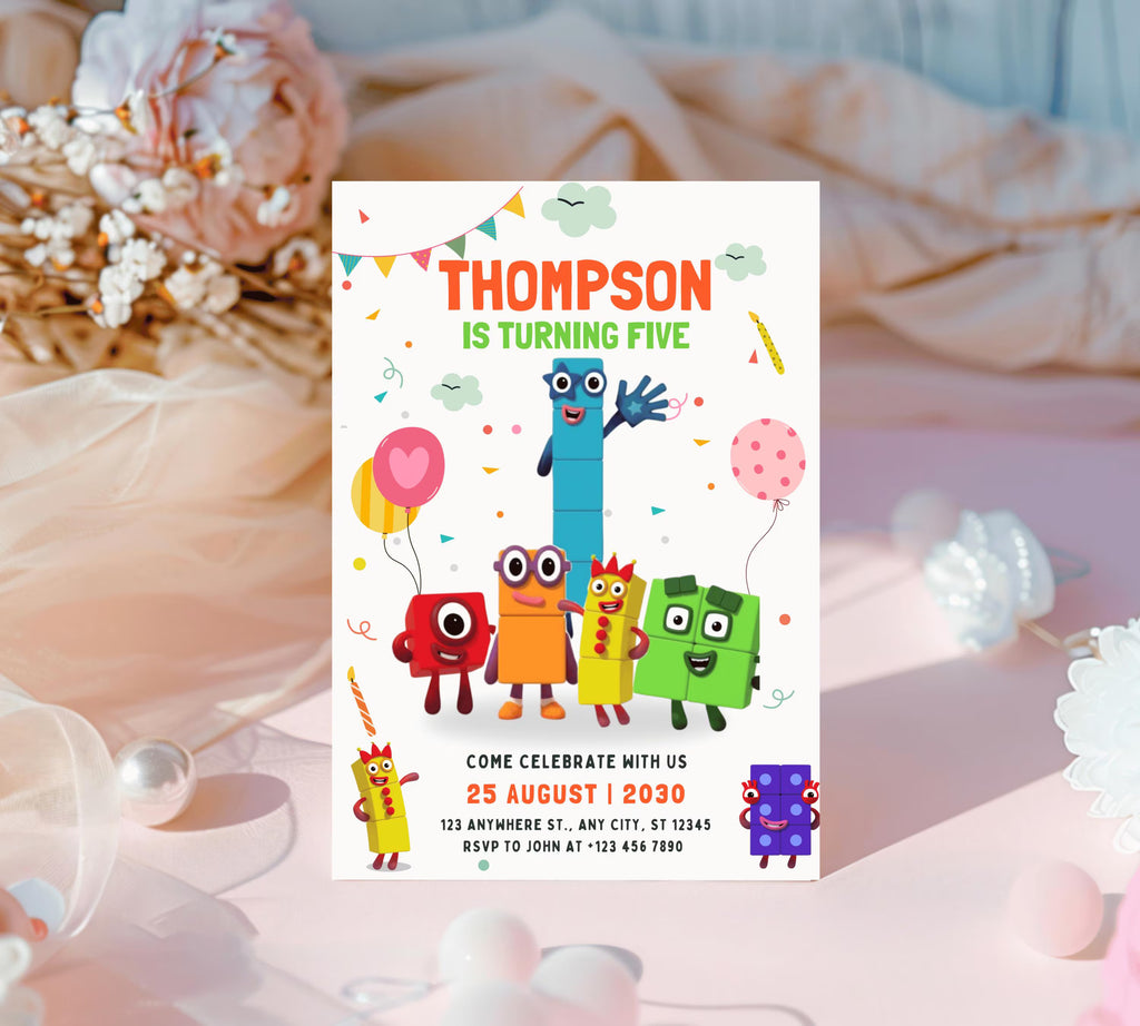 Editable Number blocks, Birthday Invitation, Printable Birthday Party Invite, Digital Kid Party Invite, Number Inspired Birthday Invitation