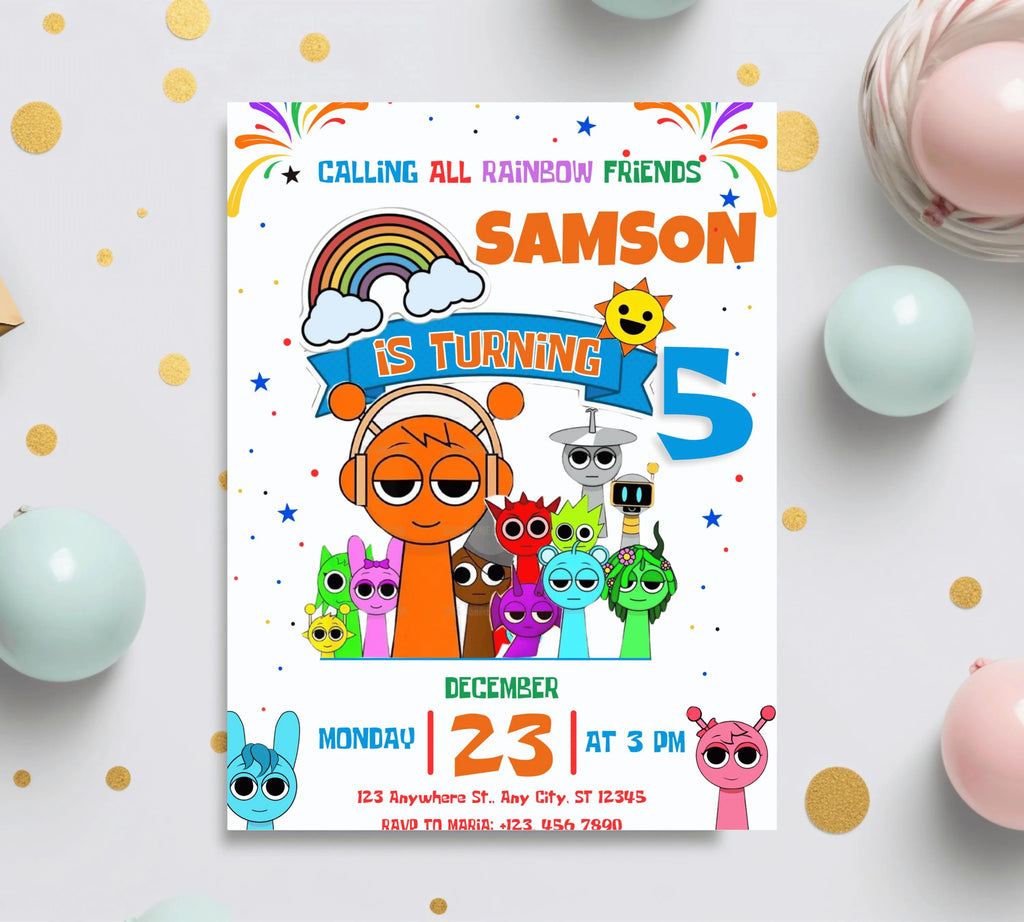 Editable Rainbow Friends Birthday Invitation, Rainbow Birthday Invite Rainbow, Birthday Invite, Rainbow Friends Birthday Invitations