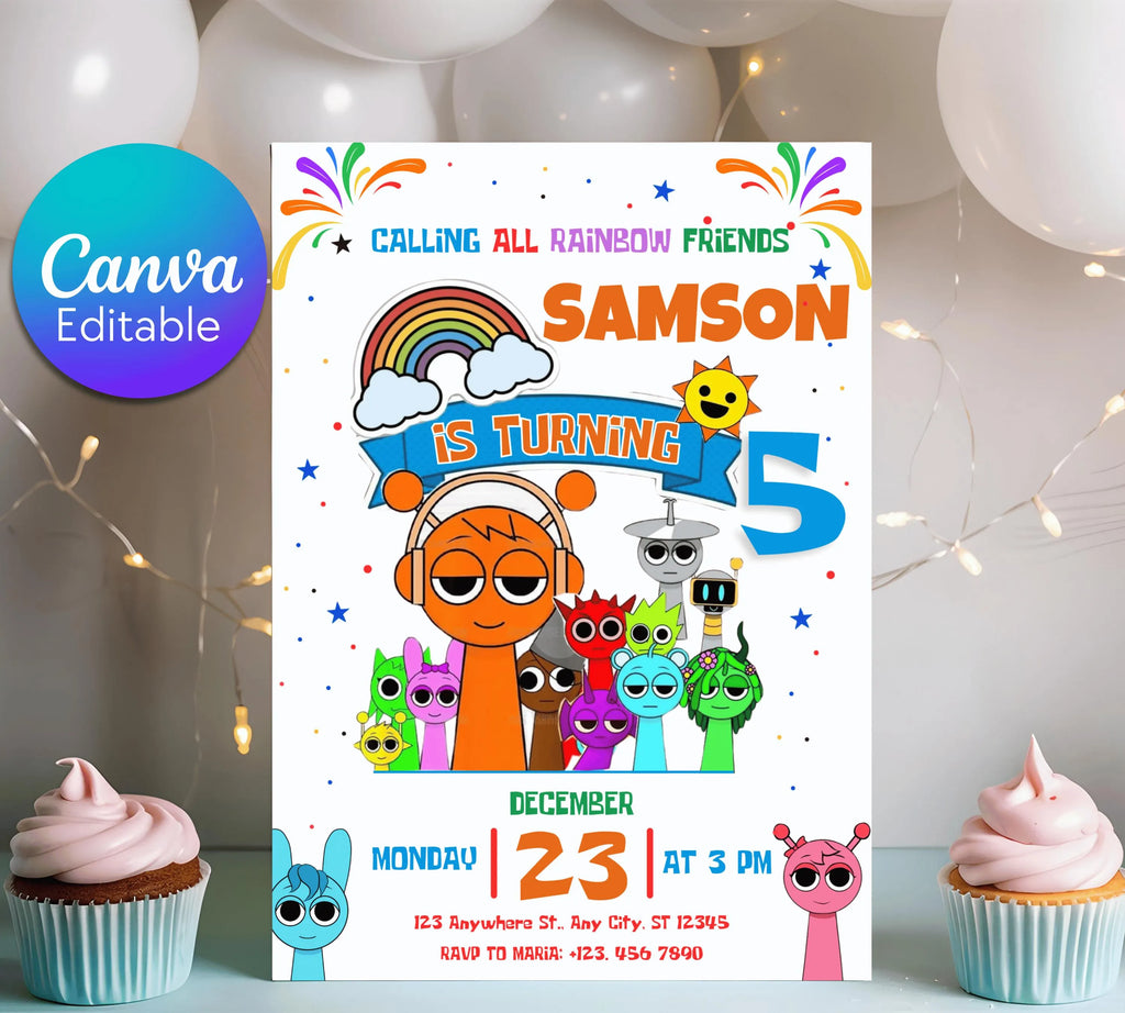 Editable Rainbow Friends Birthday Invitation, Rainbow Birthday Invite Rainbow, Birthday Invite, Rainbow Friends Birthday Invitations