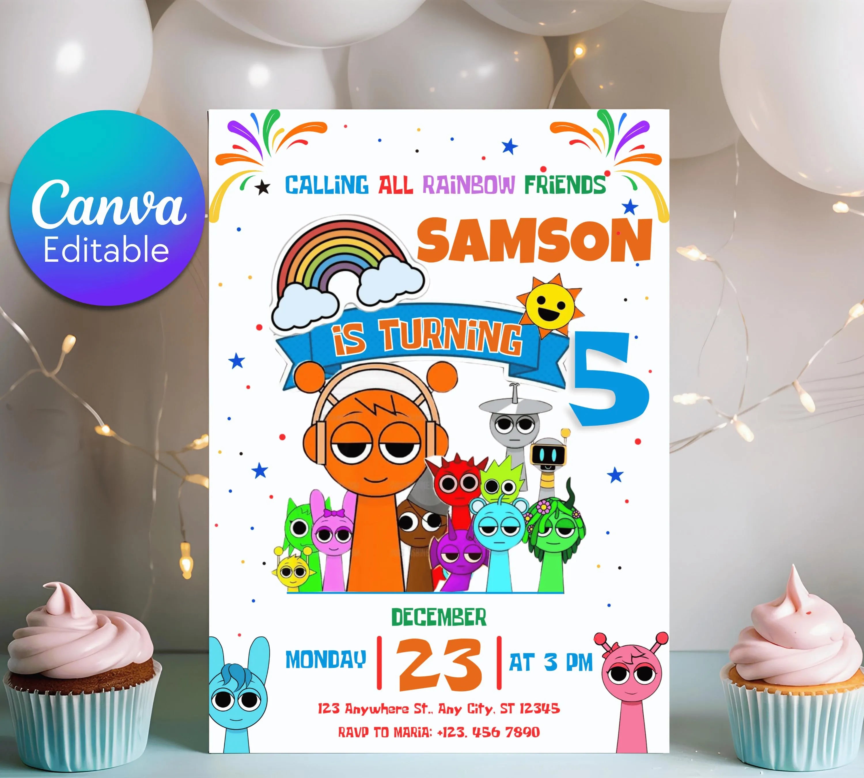 Editable Rainbow Friends Birthday Invitation, Rainbow Birthday Invite Rainbow, Birthday Invite, Rainbow Friends Birthday Invitations