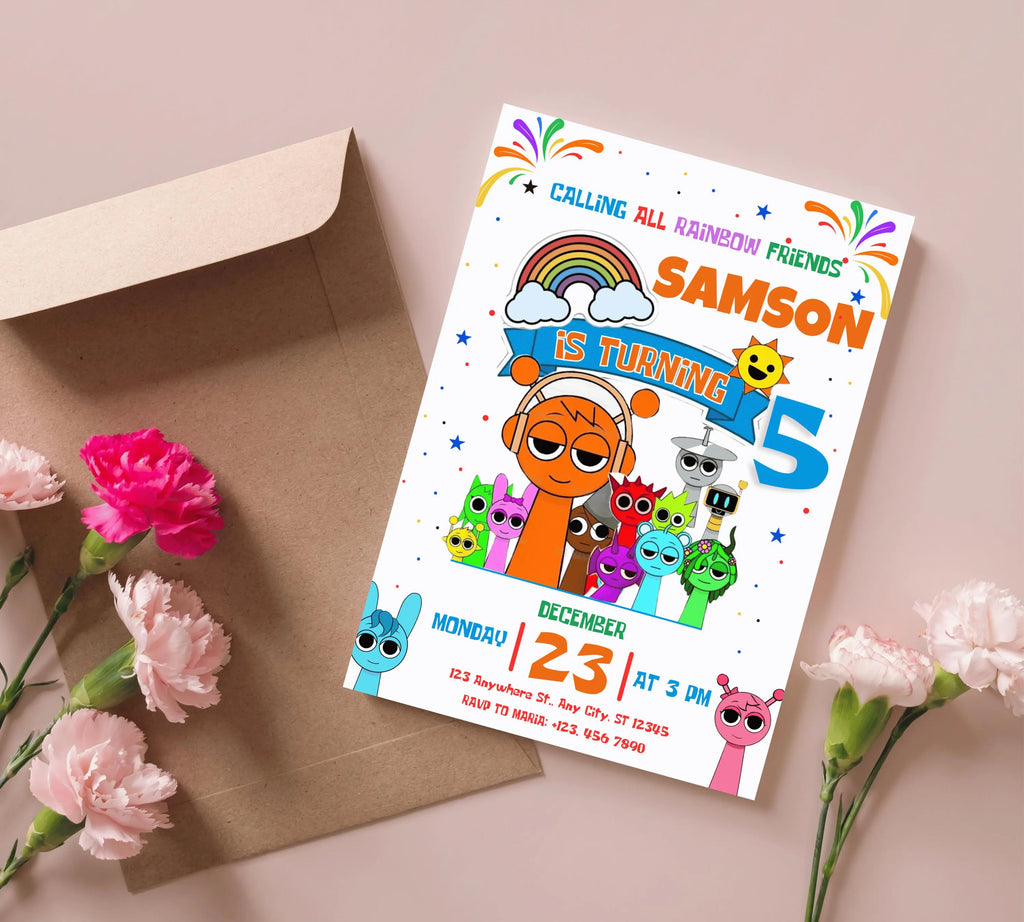 Editable Rainbow Friends Birthday Invitation, Rainbow Birthday Invite Rainbow, Birthday Invite, Rainbow Friends Birthday Invitations