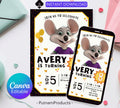 Editable Chuck E Cheese Birthday Invitation Template, Chuck Evite Printable Chuck E Cheese Party Invite, Editable in Canva Invite Template