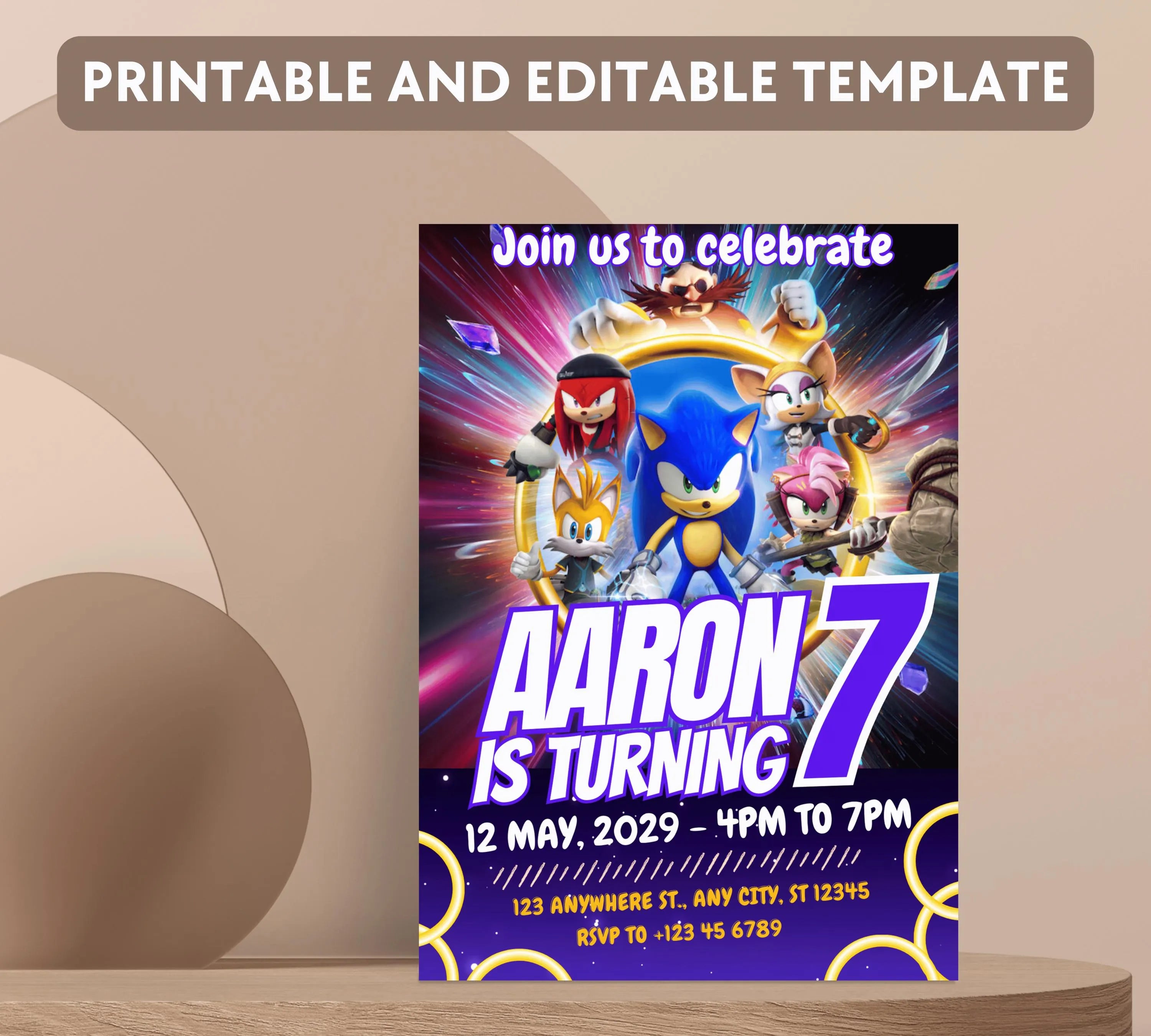 Editable Sonic Birthday Invitation | Editable and Printable | Awesome Sonic Party Invite |  Invitations Editable in Canva | Boys Girls Evite