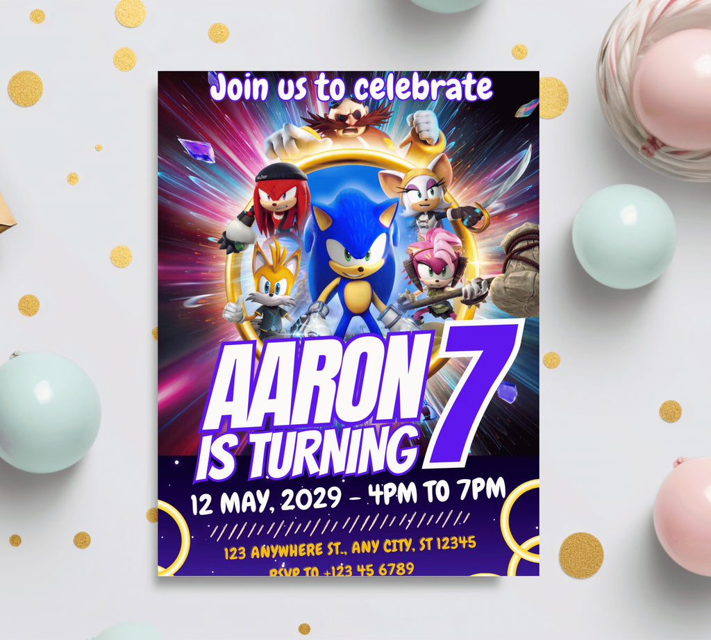 Editable Sonic Birthday Invitation | Editable and Printable | Awesome Sonic Party Invite |  Invitations Editable in Canva | Boys Girls Evite
