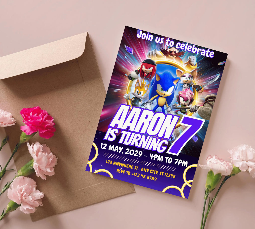 Editable Sonic Birthday Invitation | Editable and Printable | Awesome Sonic Party Invite |  Invitations Editable in Canva | Boys Girls Evite