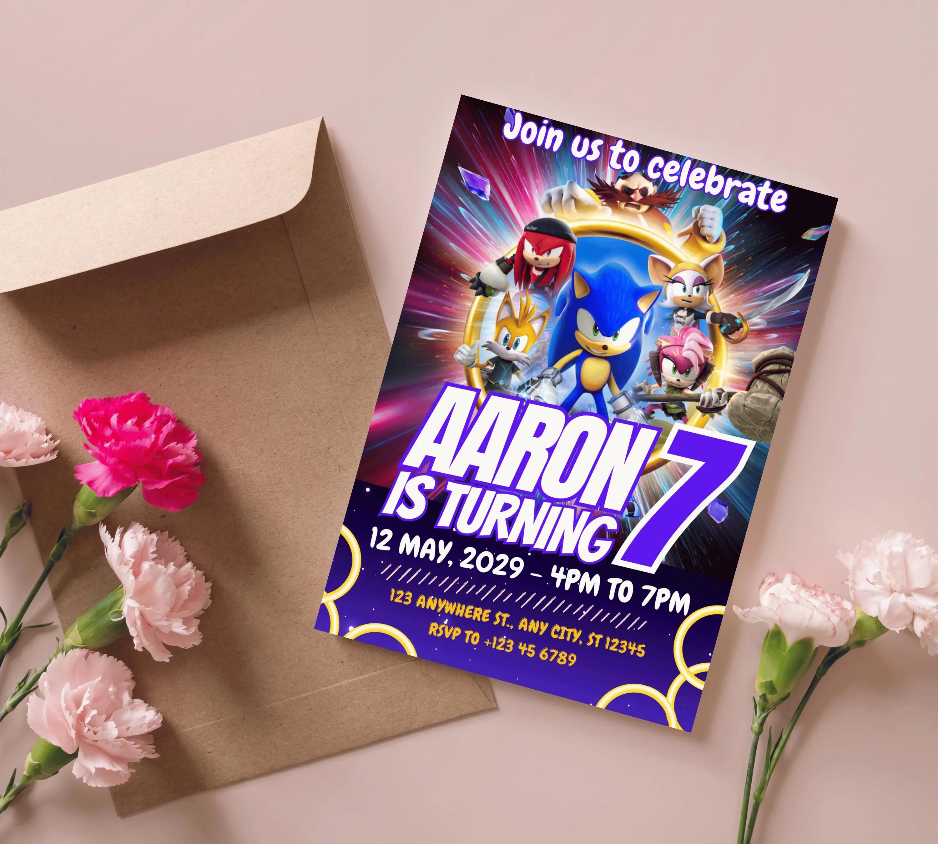 Editable Sonic Birthday Invitation | Editable and Printable | Awesome Sonic Party Invite |  Invitations Editable in Canva | Boys Girls Evite