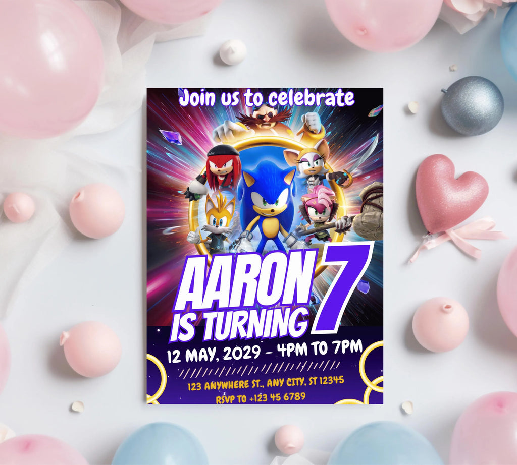 Editable Sonic Birthday Invitation | Editable and Printable | Awesome Sonic Party Invite |  Invitations Editable in Canva | Boys Girls Evite
