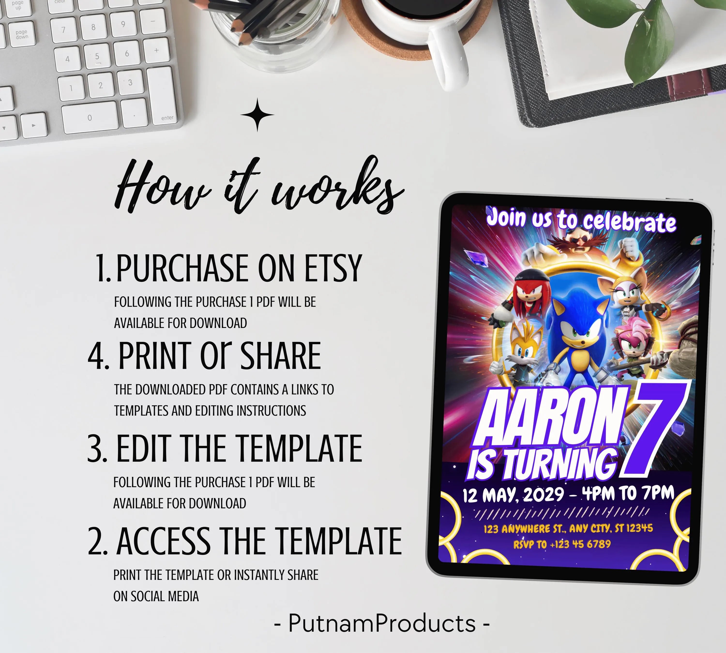 Editable Sonic Birthday Invitation | Editable and Printable | Awesome Sonic Party Invite |  Invitations Editable in Canva | Boys Girls Evite