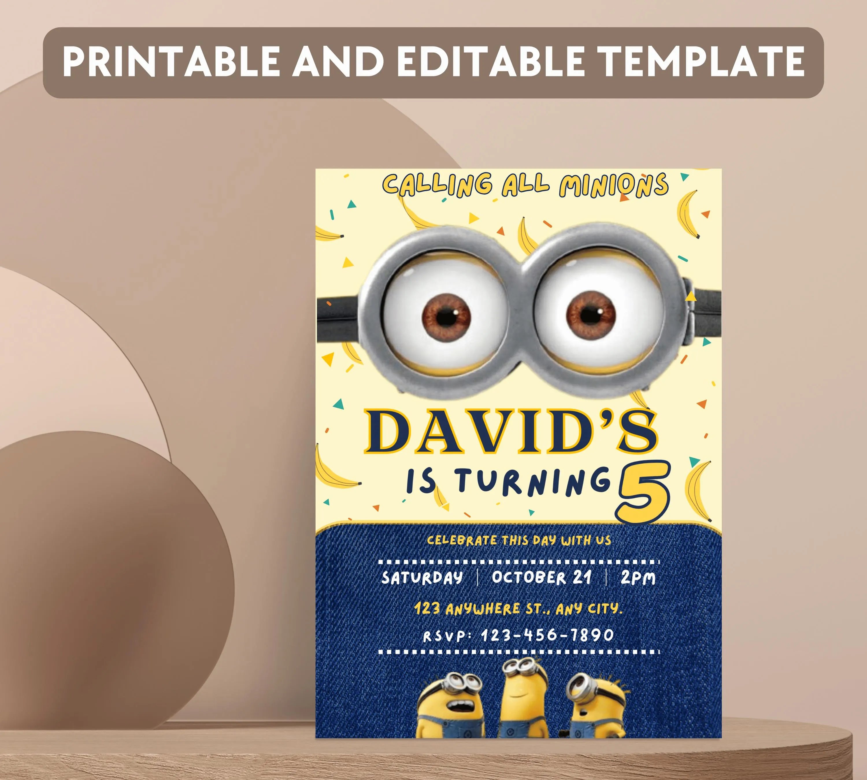 Editable Minion Birthday Invitation Template, Printable Birthday Party Invitations, invite Bday Card, Printable Minion kid birthday party