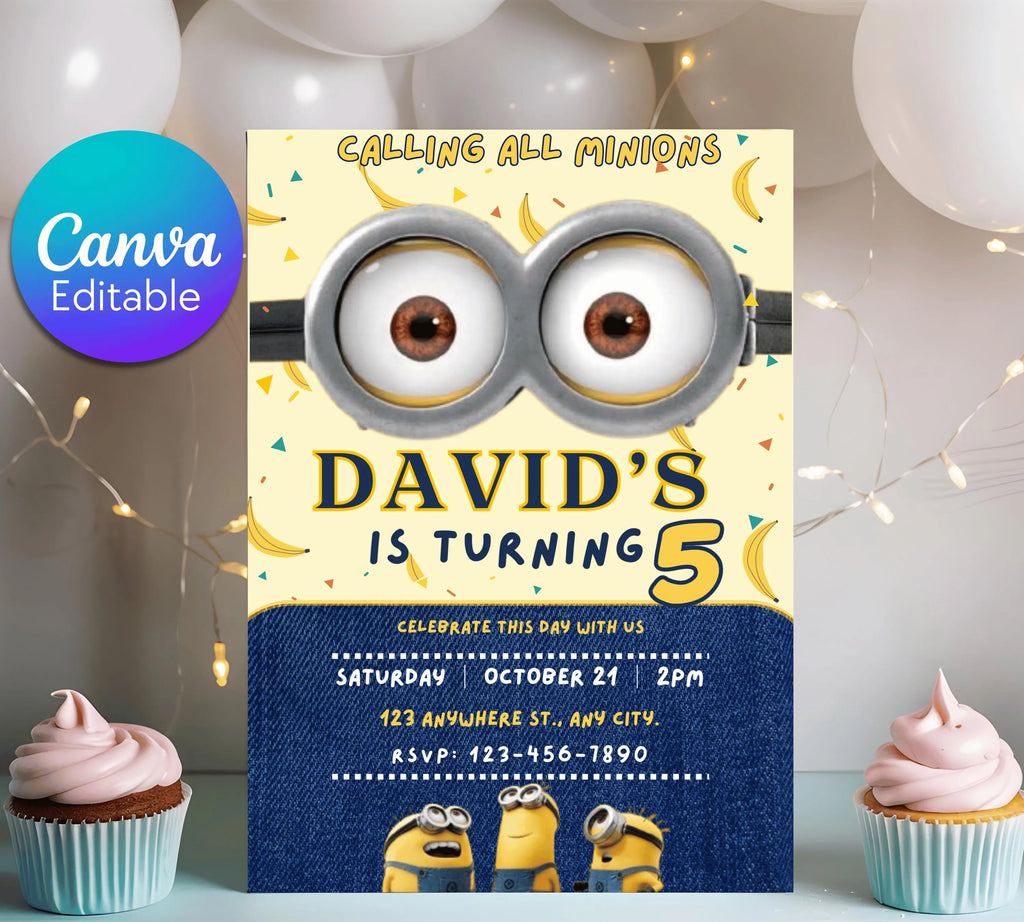 Editable Minion Birthday Invitation Template, Printable Birthday Party Invitations, invite Bday Card, Printable Minion kid birthday party