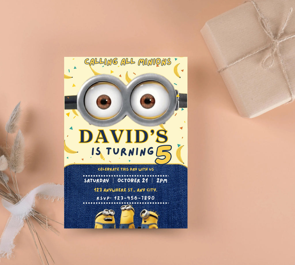 Editable Minion Birthday Invitation Template, Printable Birthday Party Invitations, invite Bday Card, Printable Minion kid birthday party