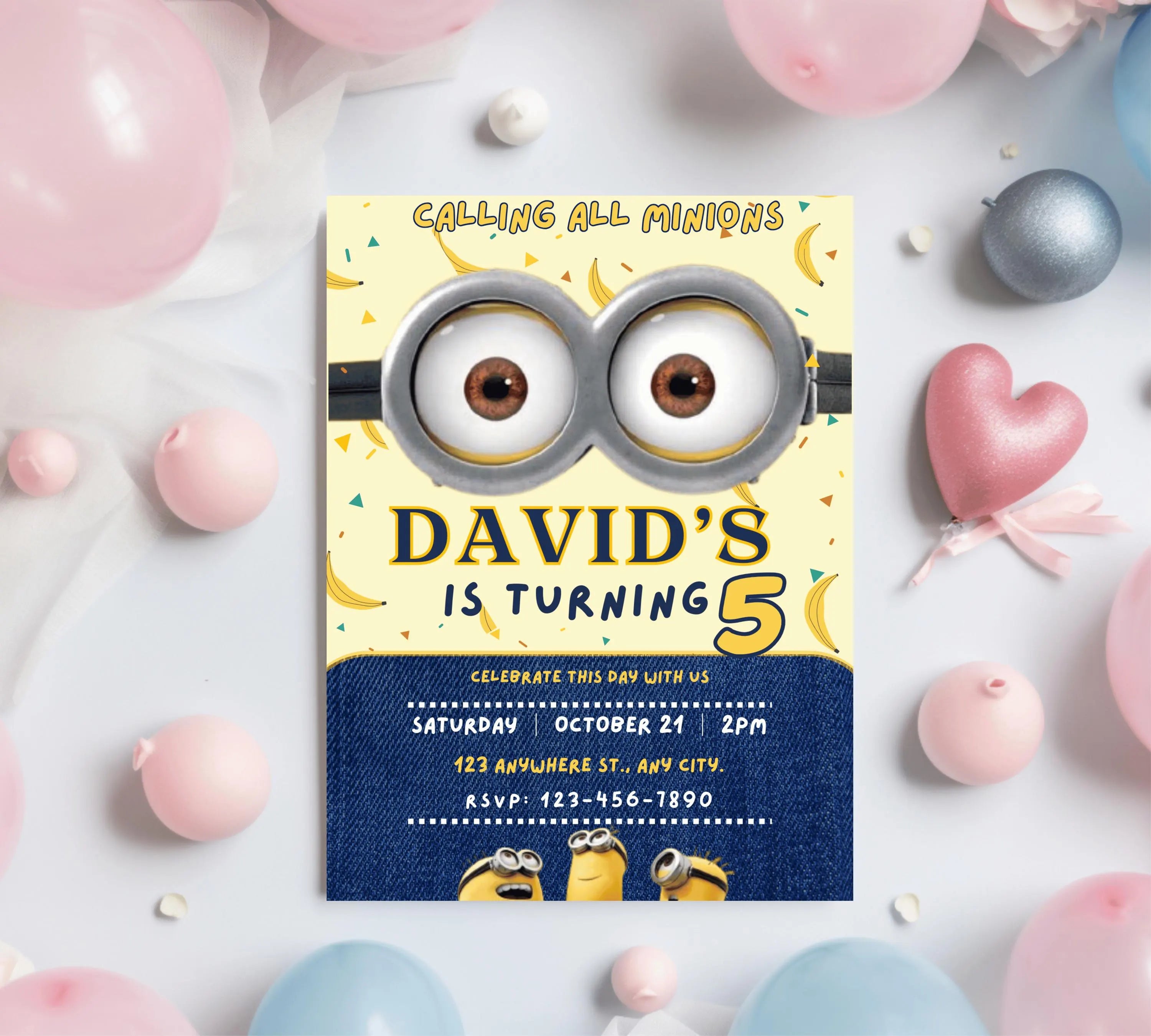 Editable Minion Birthday Invitation Template, Printable Birthday Party Invitations, invite Bday Card, Printable Minion kid birthday party